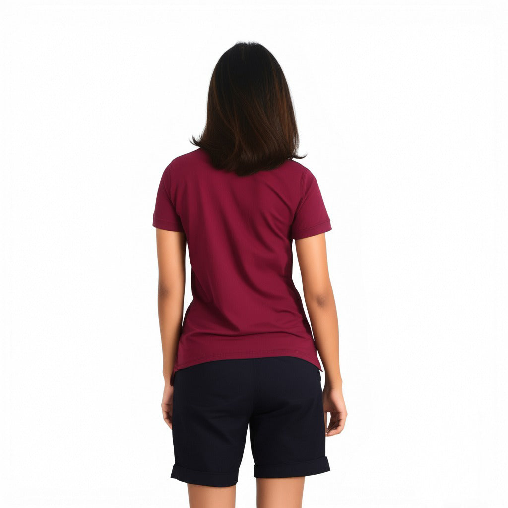 women staff uniform Polo Neck Cotton T-Shirt with DTF Printing and custom Sexy Office Girls Tshirt Logo Design