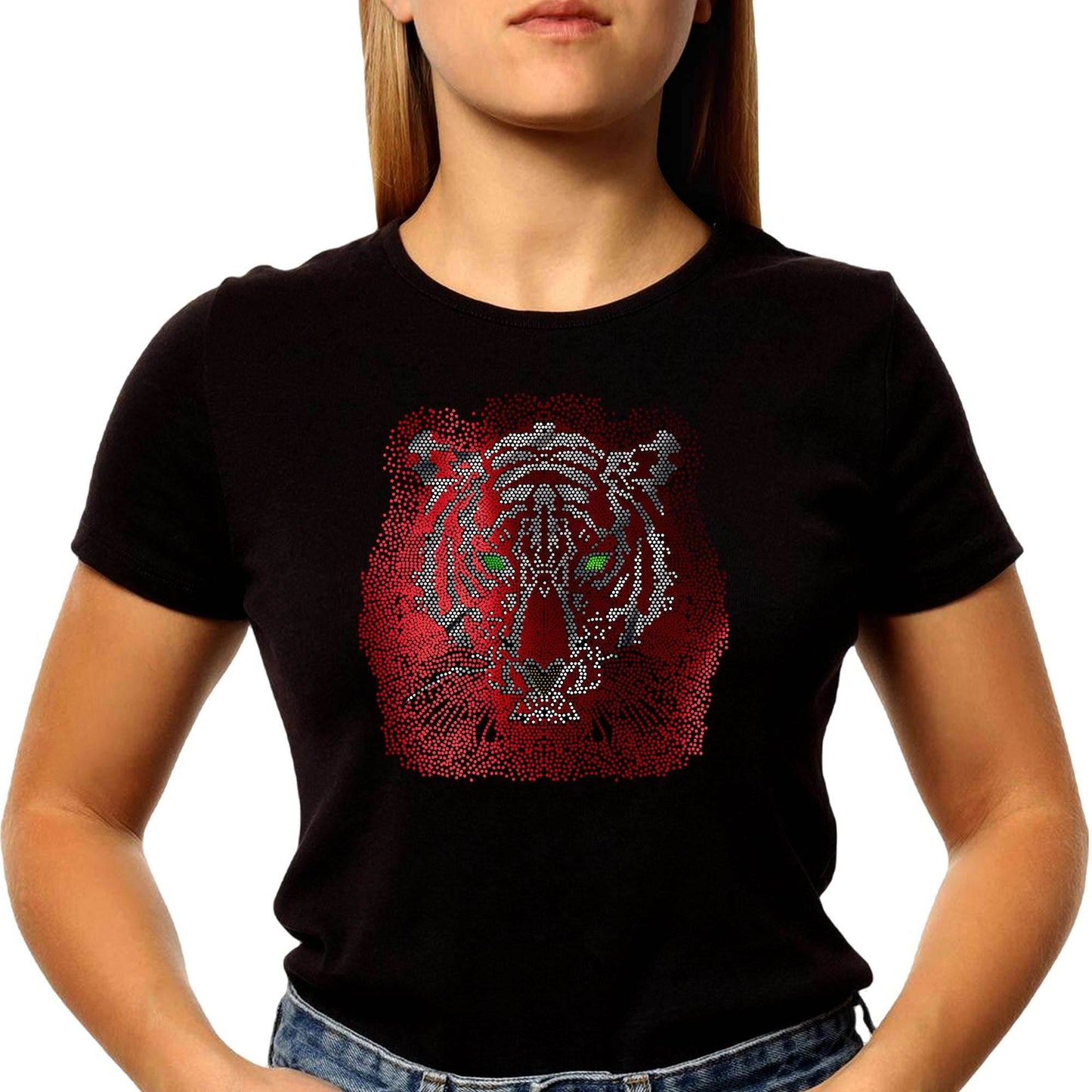 MIX COLOUR SPANGLE TIGER FACE - Unisex Round Neck Regular Fit 100% Combed Cotton Half Sleeve T-Shirt - Mojilo Mart