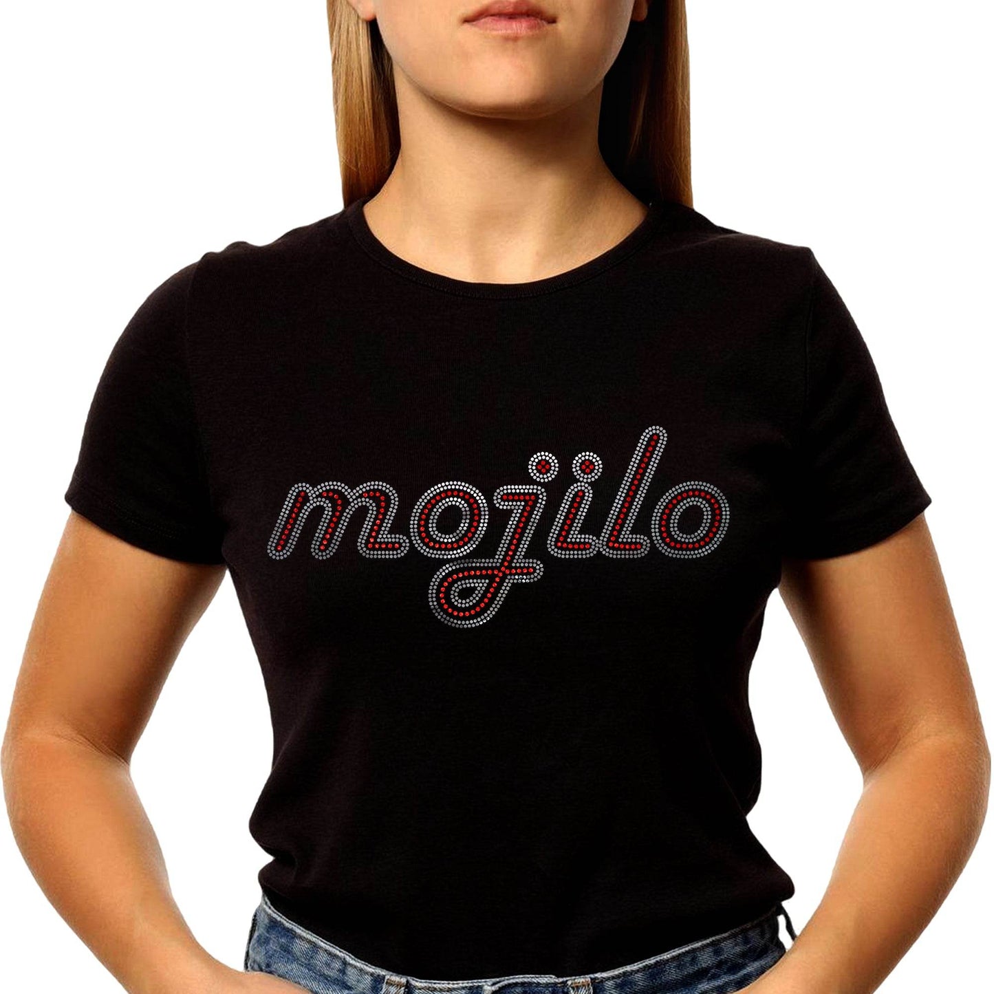 MOJILO SPANGLE SILVER RED - Unisex Round Neck Regular Fit 100% Combed Cotton Half Sleeve T-Shirt - Mojilo Mart