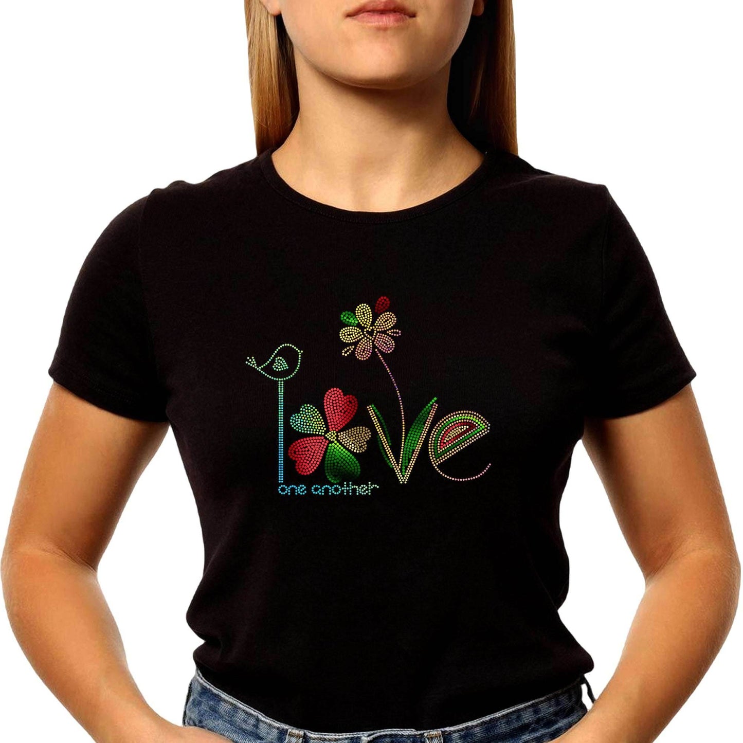 RAINBOW-GREEN & RED SPANGLE LOVE one another - Unisex Round Neck Regular Fit 100% Combed Cotton Half Sleeve T-Shirt - Mojilo Mart
