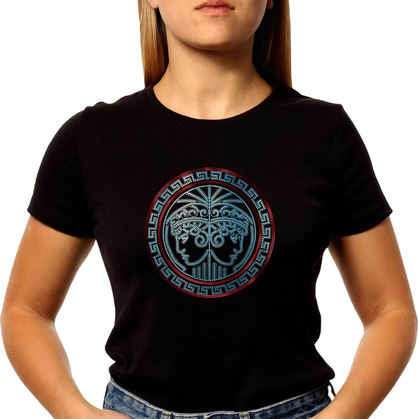 RED & SKY SPANGLE motif - Unisex Round Neck Regular Fit 100% Combed Cotton Half Sleeve T-Shirt - Mojilo Mart
