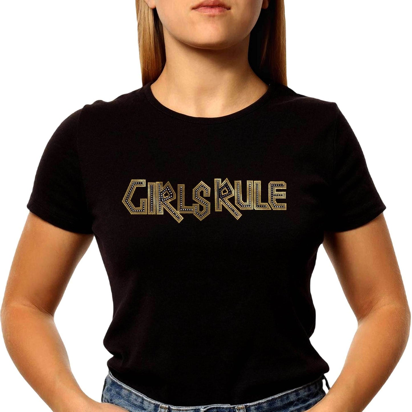 SILVER & GOLD SPANGLE GIRLS RULE - Unisex Round Neck Regular Fit 100% Combed Cotton Half Sleeve T-Shirt - Mojilo Mart