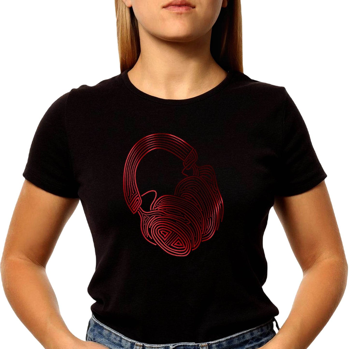 SPANGLE RED HEADPHONE - Unisex Round Neck Regular Fit 100% Combed Cotton Half Sleeve T-Shirt - Mojilo Mart