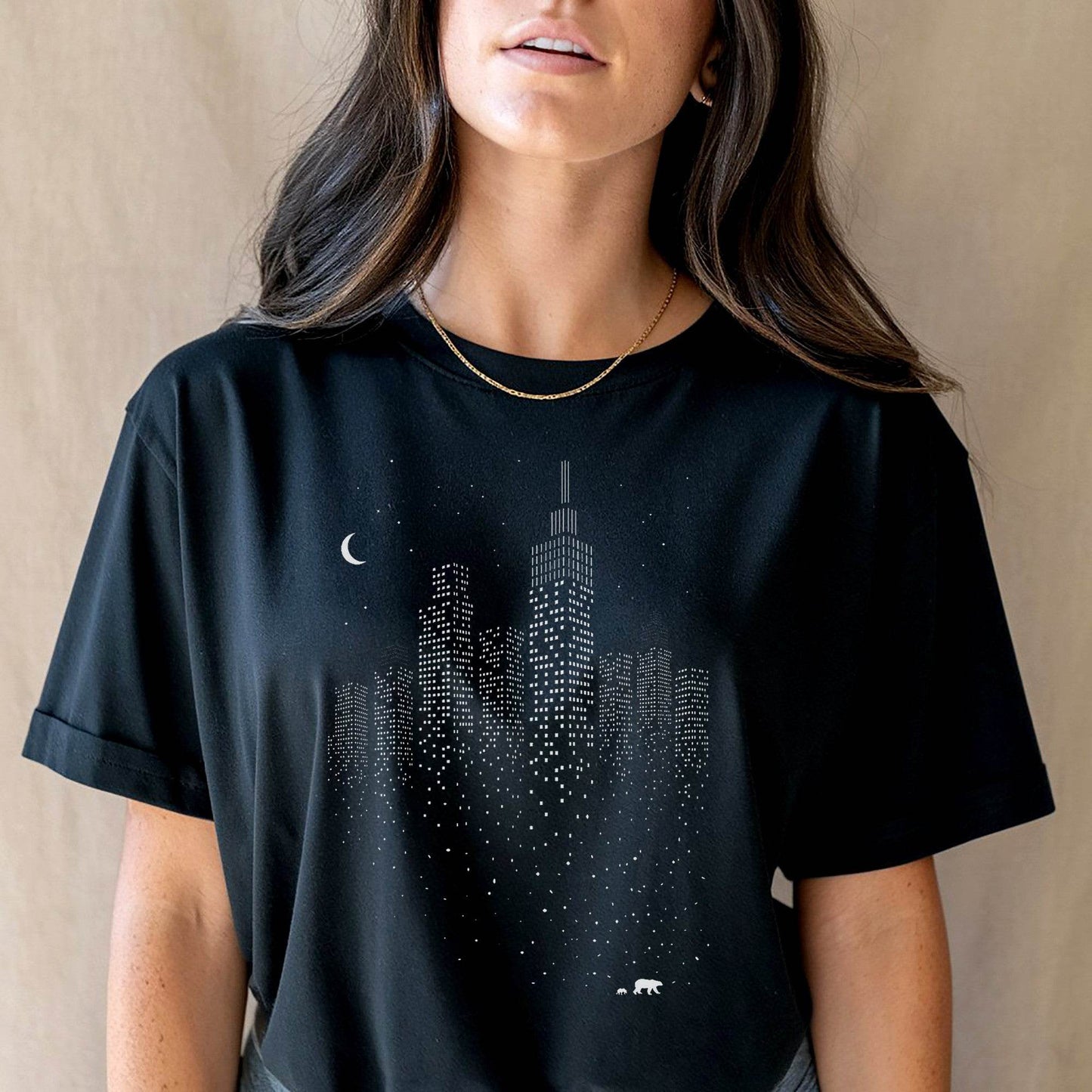 Night View Building - Unisex Round Neck Regular Fit 100% Combed Cotton Half Sleeve T-Shirt - Mojilo Mart