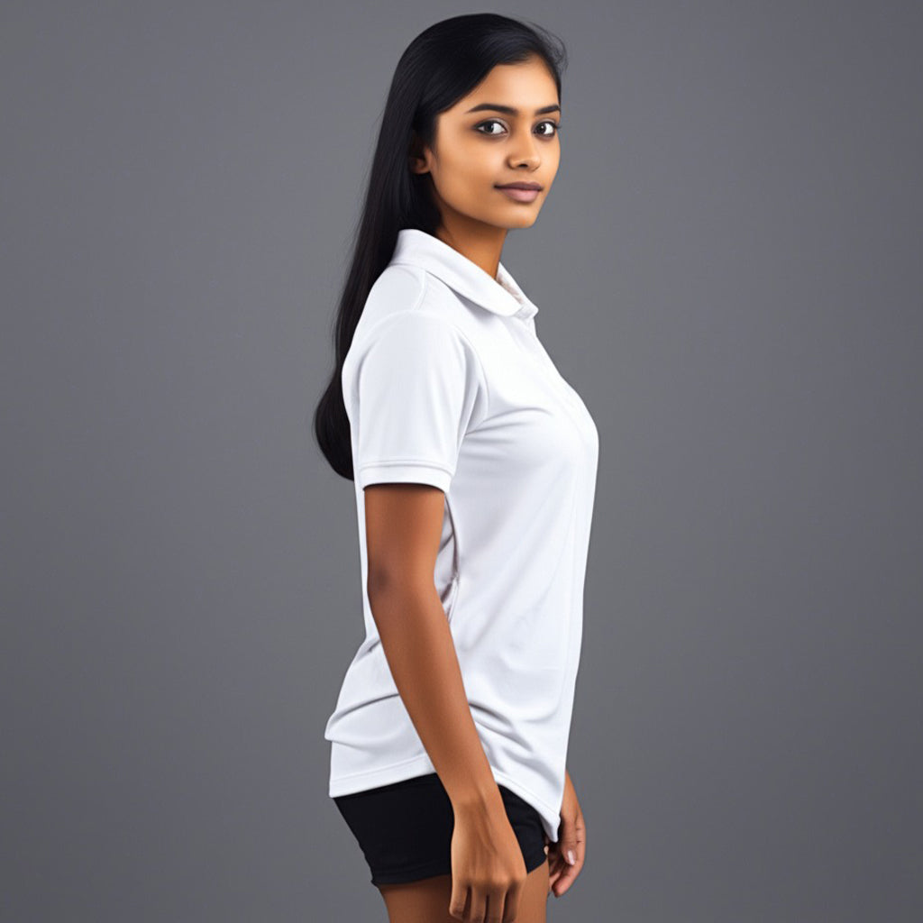women staff uniform Polo Neck Cotton T-Shirt with DTF Printing and custom Sexy Office Girls Tshirt Logo Design