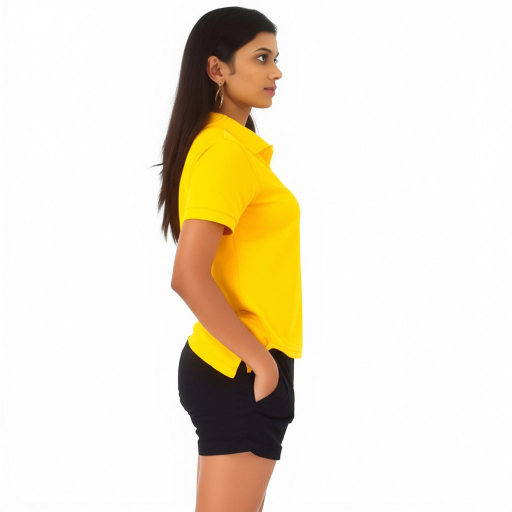 women staff uniform Polo Neck Cotton T-Shirt with DTF Printing and custom Sexy Office Girls Tshirt Logo Design