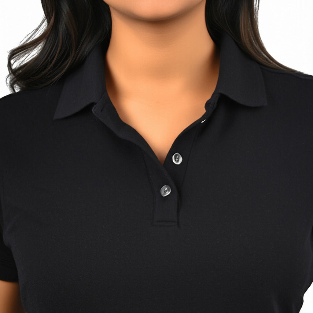 women staff uniform Polo Neck Cotton T-Shirt with DTF Printing and custom Sexy Office Girls Tshirt Logo Design