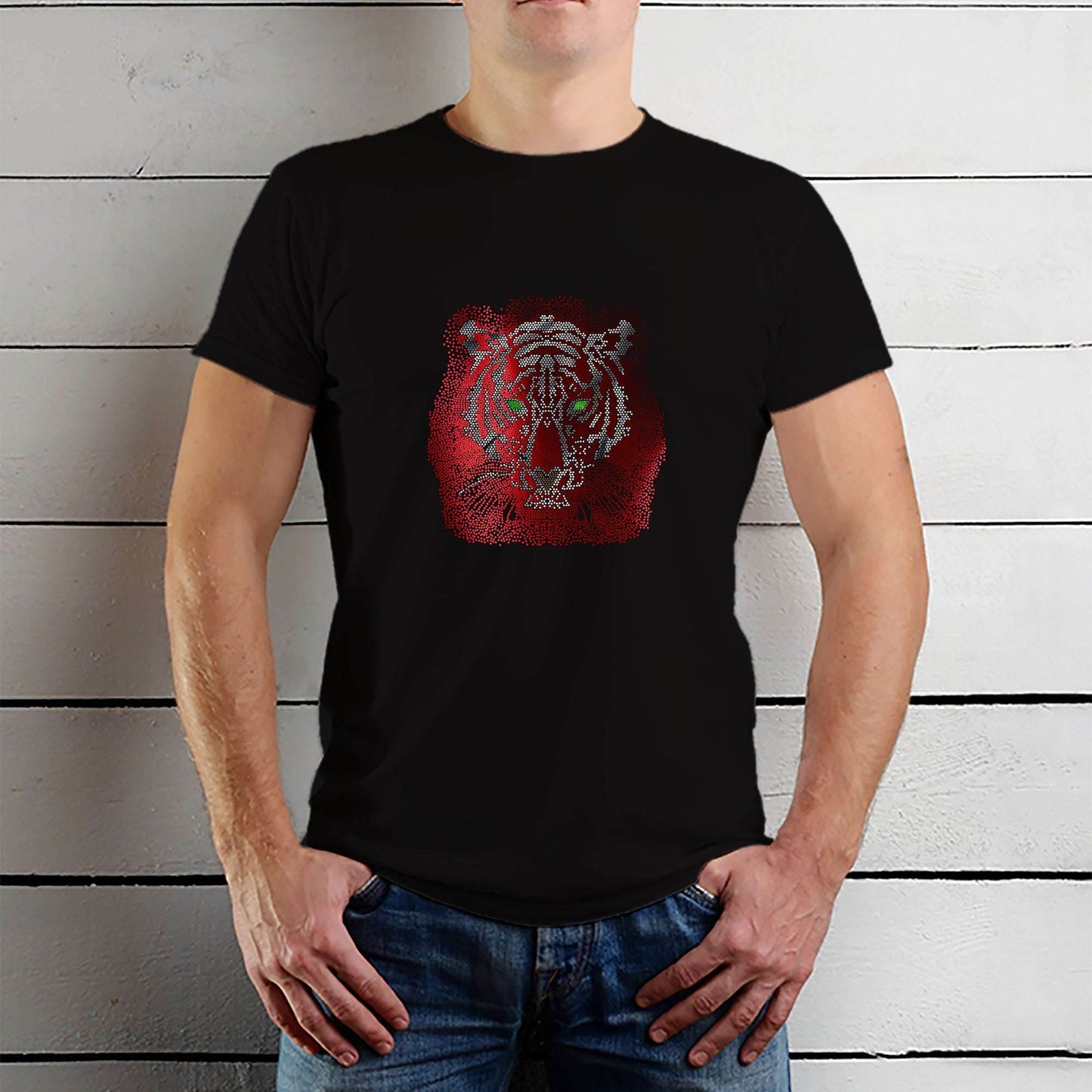 MIX COLOUR SPANGLE TIGER FACE - Unisex Round Neck Regular Fit 100% Combed Cotton Half Sleeve T-Shirt - Mojilo Mart