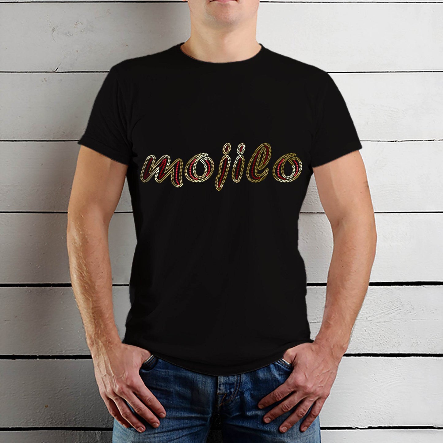 MOJILO SPANGLE RED GOLD - Unisex Round Neck Regular Fit 100% Combed Cotton Half Sleeve T-Shirt - Mojilo Mart