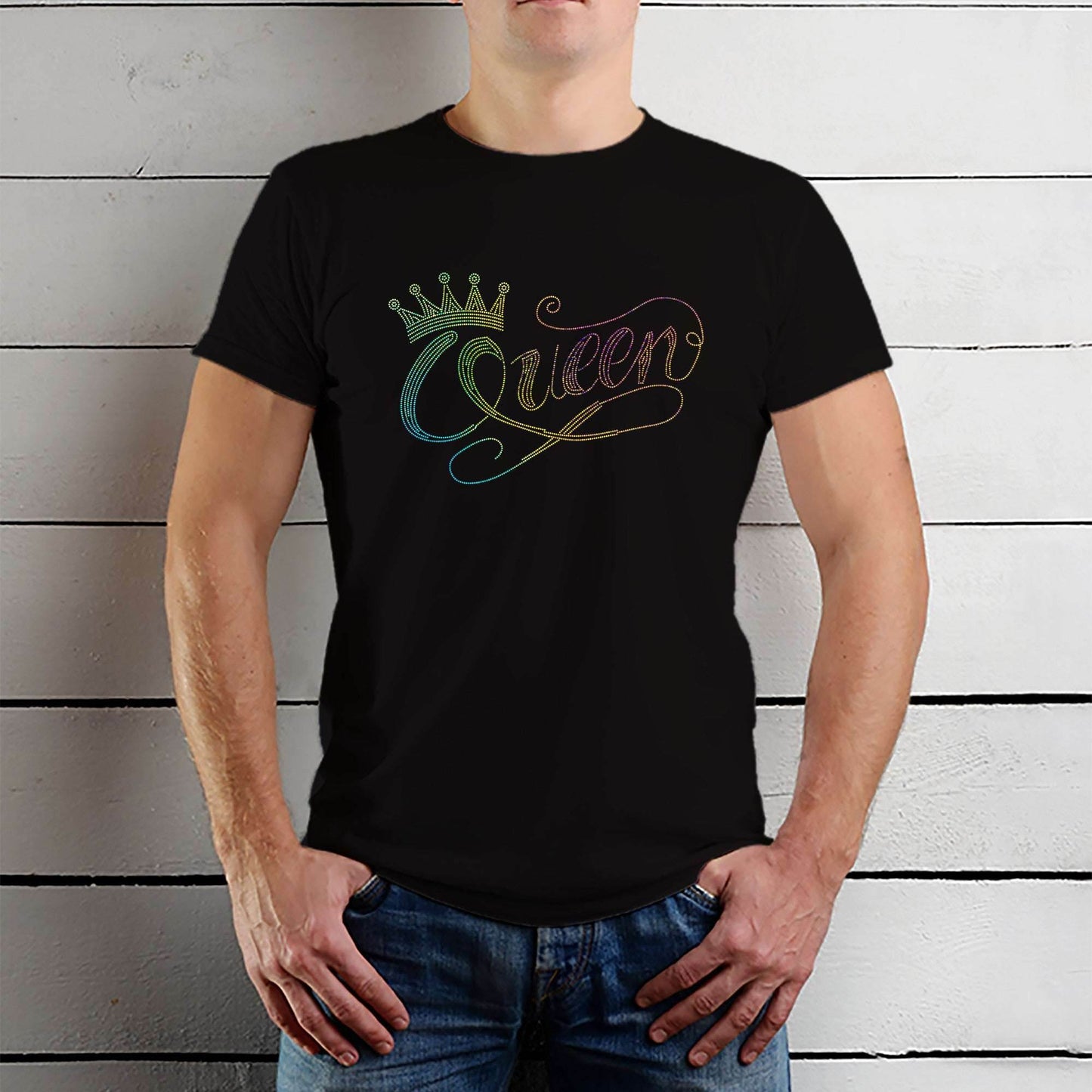 RAINBOW SPANGLE CROWN QUEEN - Unisex Round Neck Regular Fit 100% Combed Cotton Half Sleeve T-Shirt - Mojilo Mart