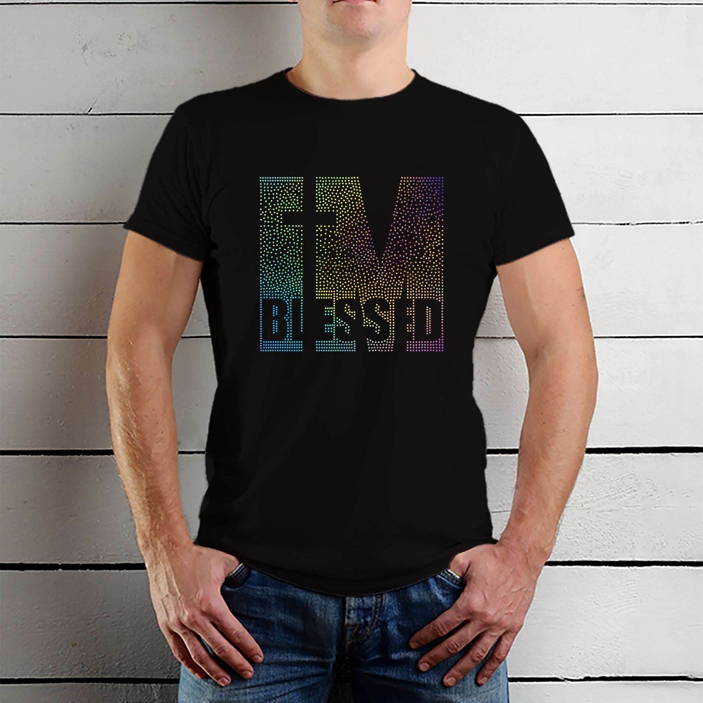 RAINBOW SPANGLE IM BLESSED - Unisex Round Neck Regular Fit 100% Combed Cotton Half Sleeve T-Shirt - Mojilo Mart