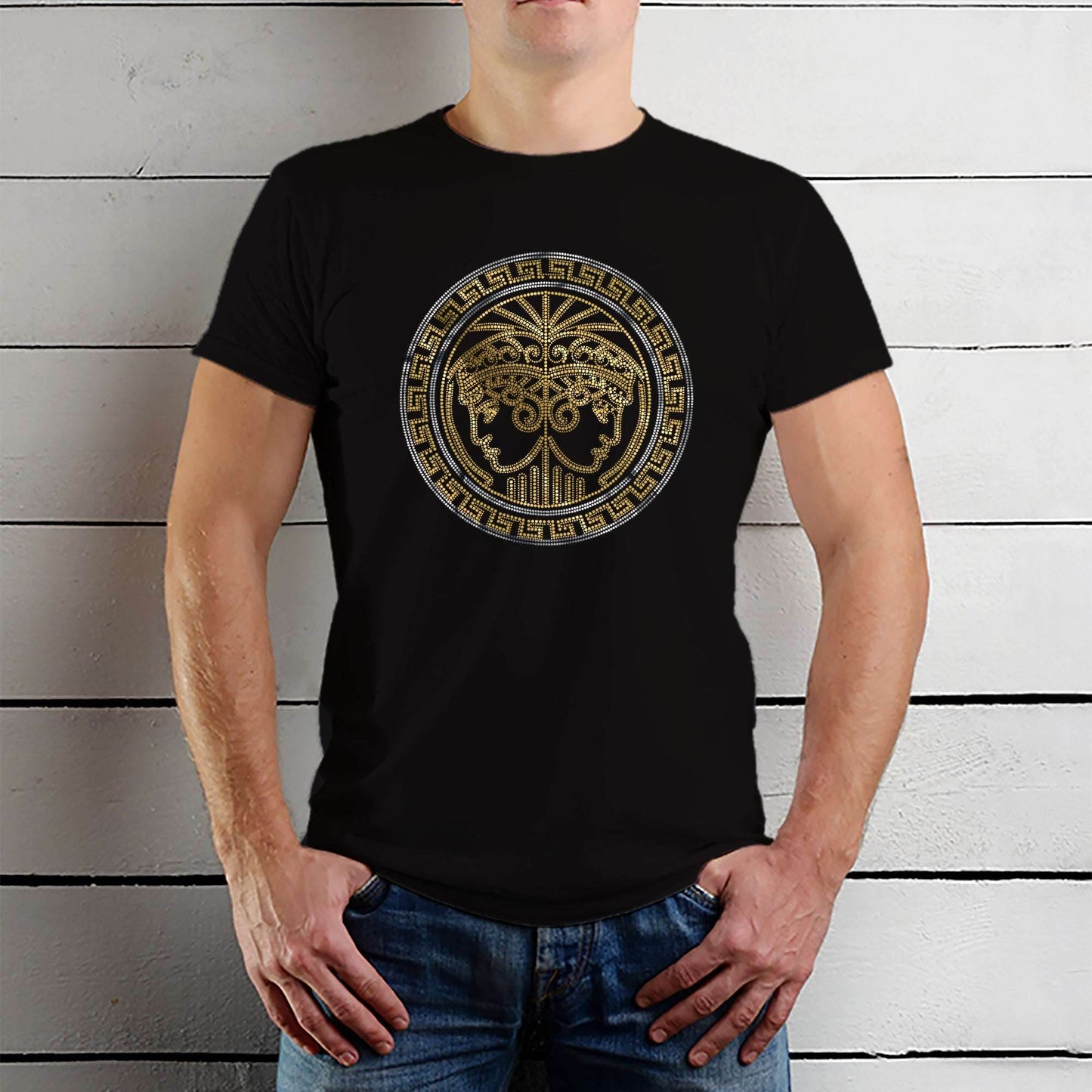 SILVER & GOLD SPANGLE motif - Unisex Round Neck Regular Fit 100% Combed Cotton Half Sleeve T-Shirt - Mojilo Mart