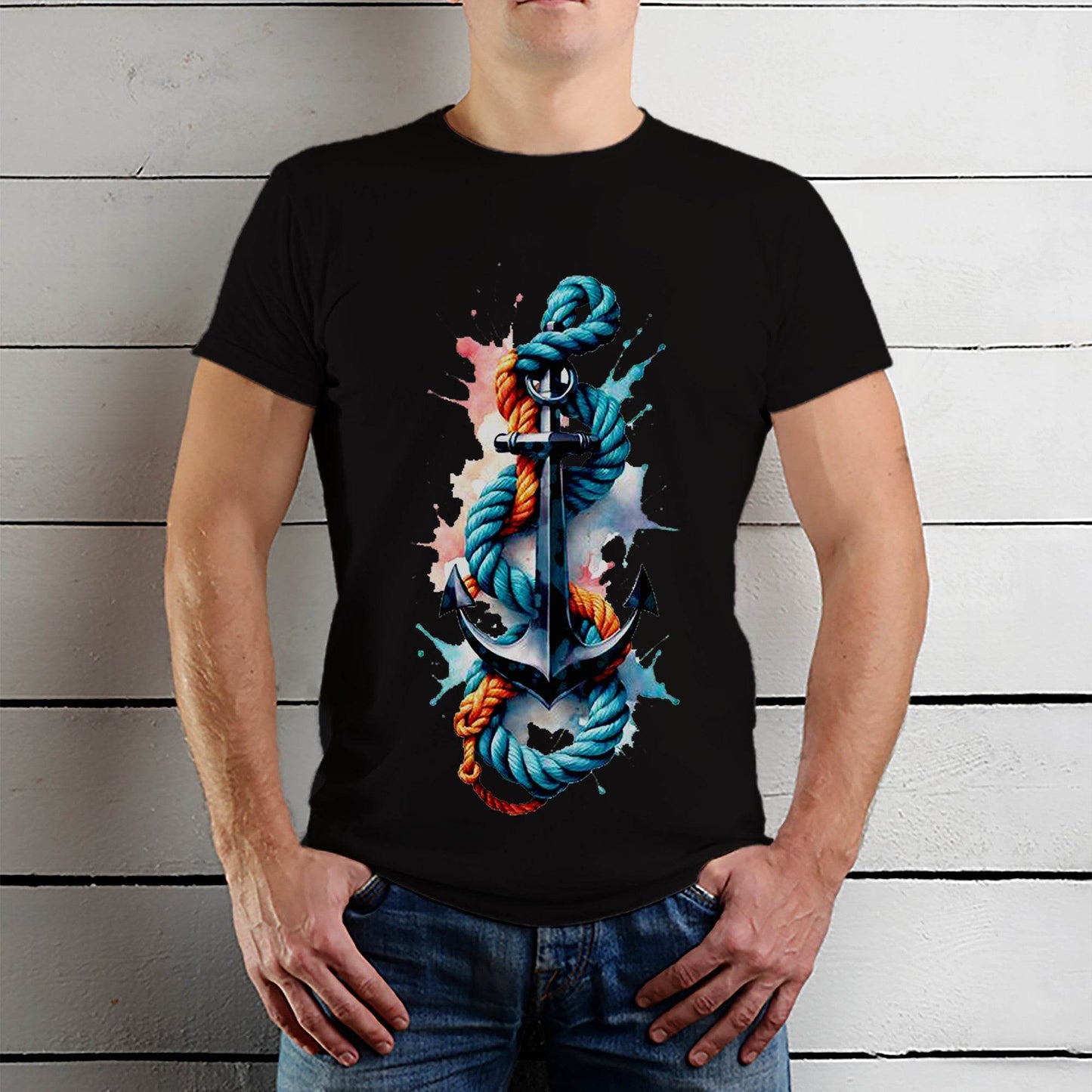 Anchor And Rope Iron - Unisex Round Neck Regular Fit 100% Combed Cotton Half Sleeve T-Shirt - Mojilo Mart