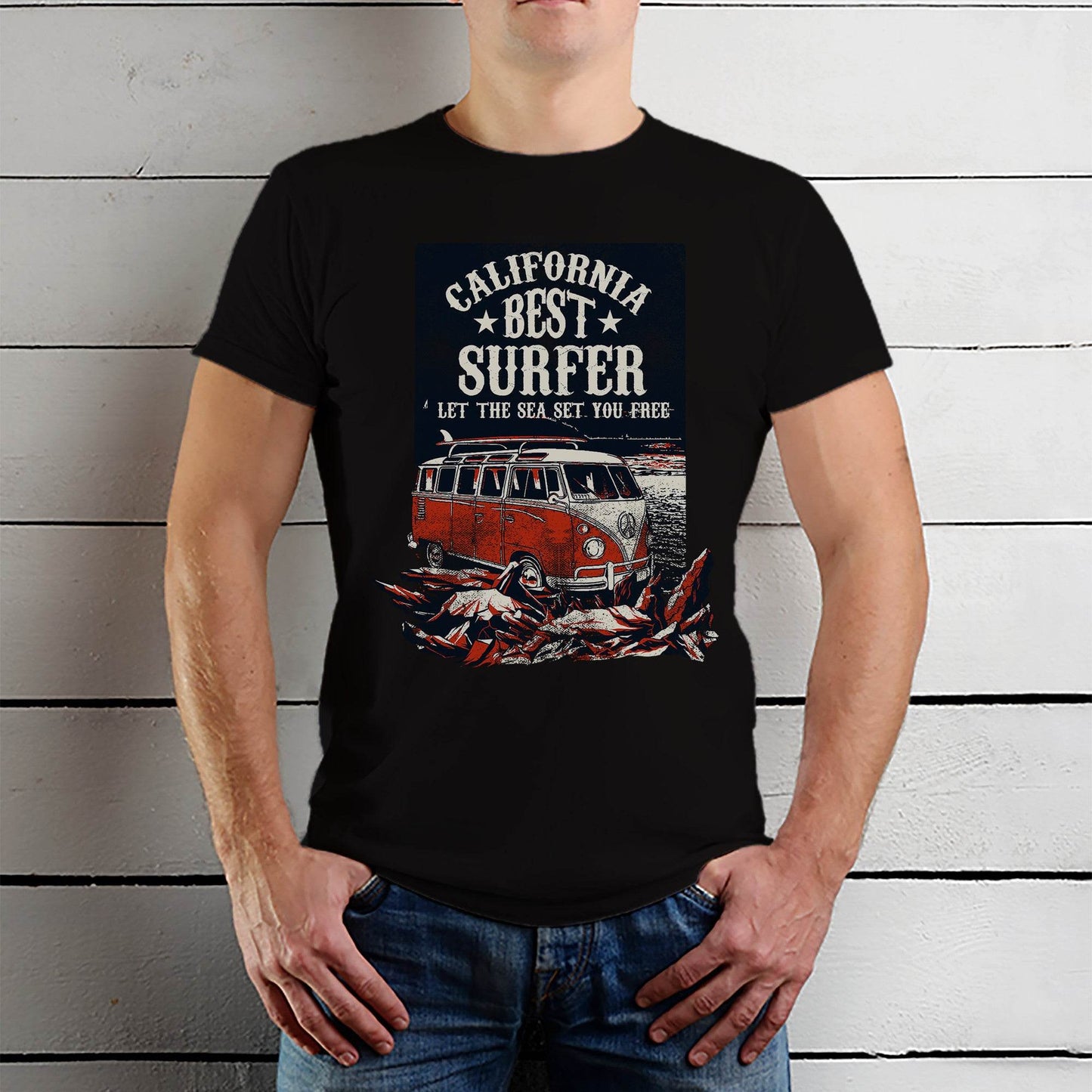 CALIFORNIA BEST SURFER LET THE SEA SET YOU FREE - Unisex Round Neck Regular Fit 100% Combed Cotton Half Sleeve T-Shirt - Mojilo Mart