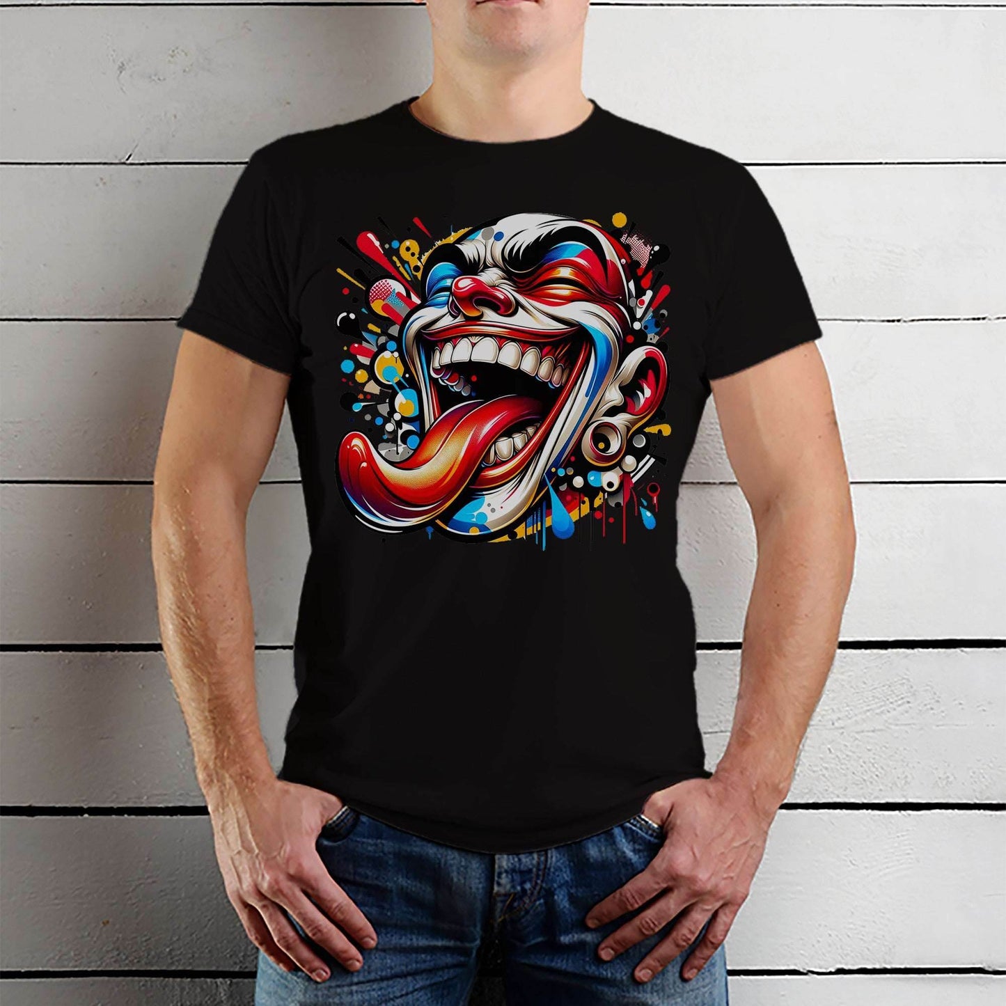 Clown Face Drawing - Unisex Round Neck Regular Fit 100% Combed Cotton Half Sleeve T-Shirt - Mojilo Mart