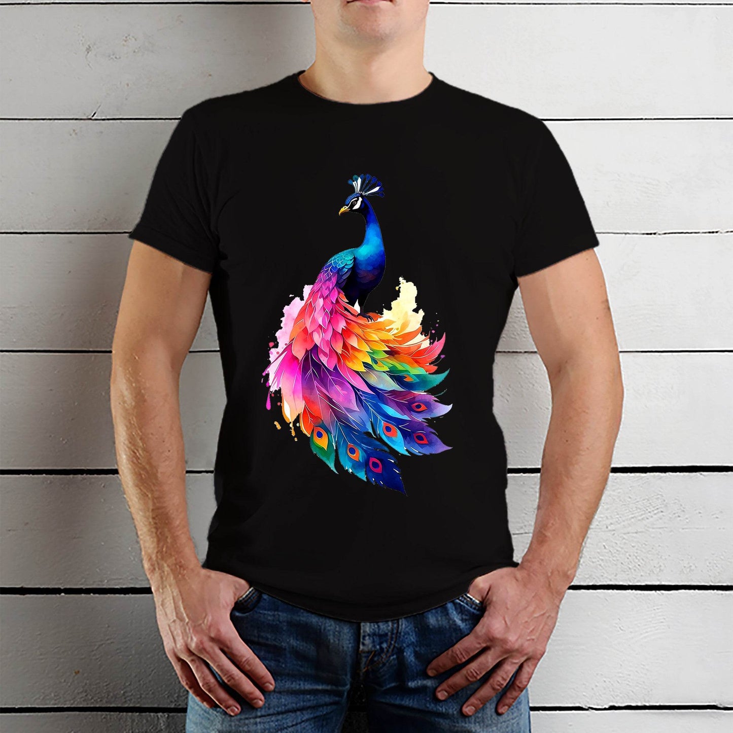 Cosmic Peacock Graphic Tee - Unisex Round Neck Regular Fit 100% Combed Cotton Half Sleeve T-Shirt - Mojilo Mart