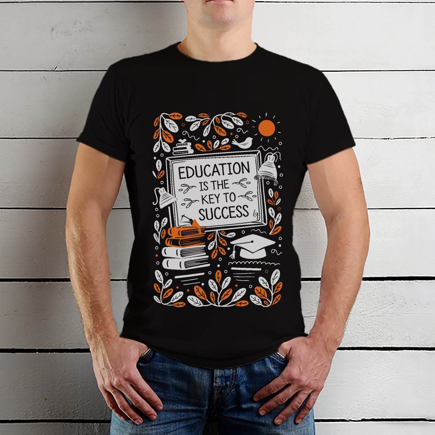 EDUCATION IS THE KEY TO SUCCESS - Unisex Round Neck Regular Fit 100% Combed Cotton Half Sleeve T-Shirt - Mojilo Mart