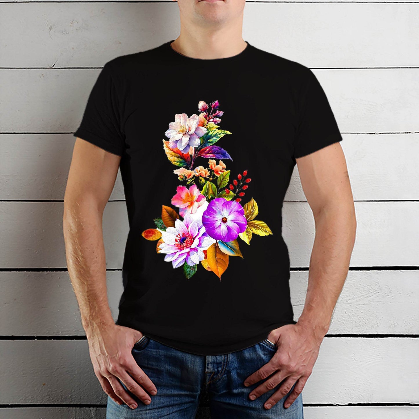 Floral Symphony - Unisex Round Neck Regular Fit 100% Combed Cotton Half Sleeve T-Shirt - Mojilo Mart