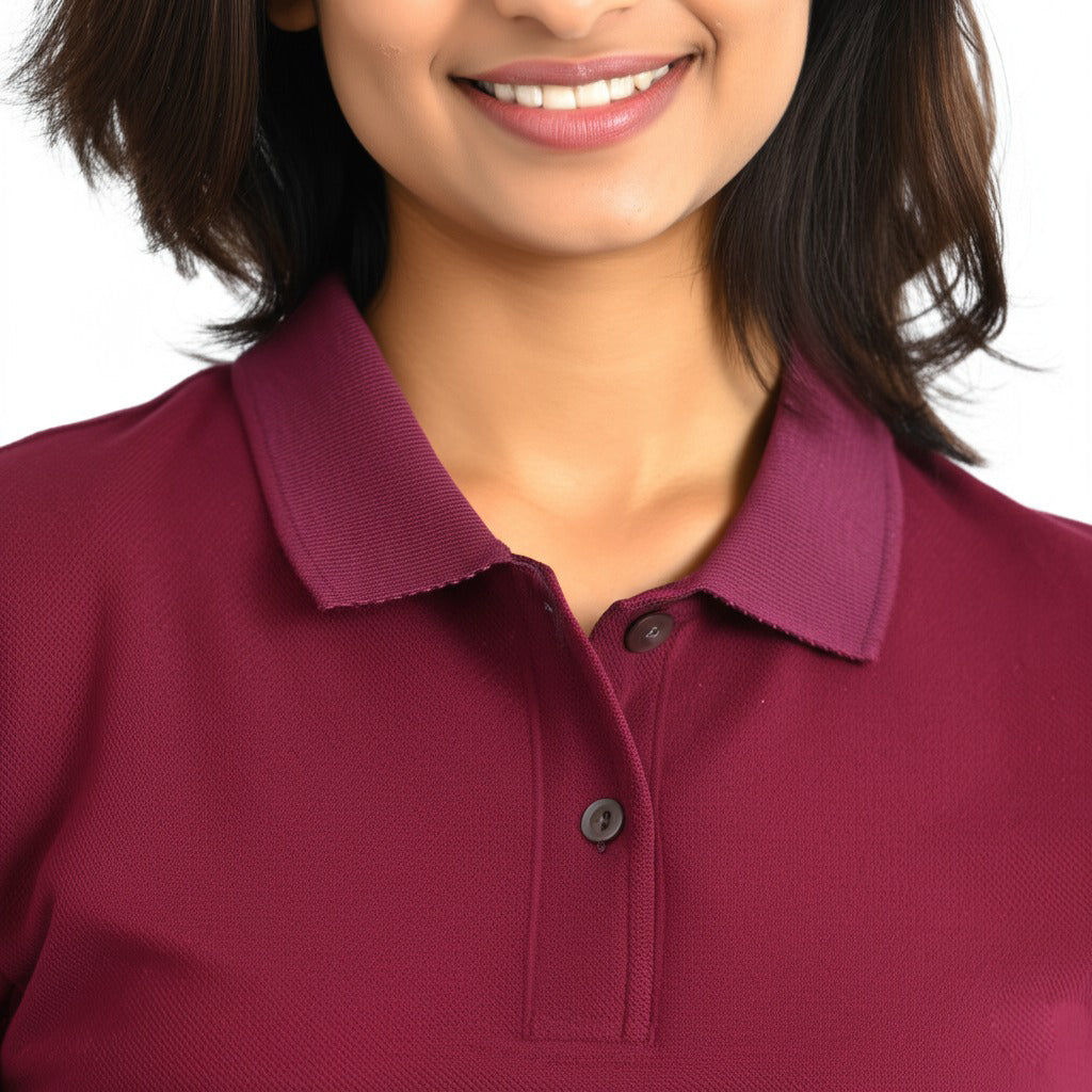 women staff uniform Polo Neck Cotton T-Shirt with DTF Printing and custom Sexy Office Girls Tshirt Logo Design