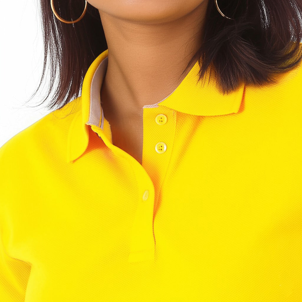 women staff uniform Polo Neck Cotton T-Shirt with DTF Printing and custom Sexy Office Girls Tshirt Logo Design