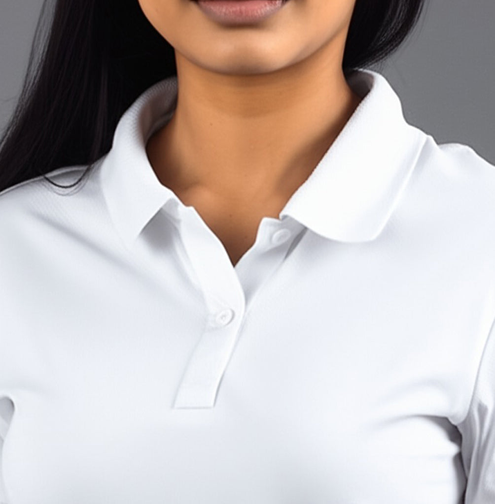 women staff uniform Polo Neck Cotton T-Shirt with DTF Printing and custom Sexy Office Girls Tshirt Logo Design