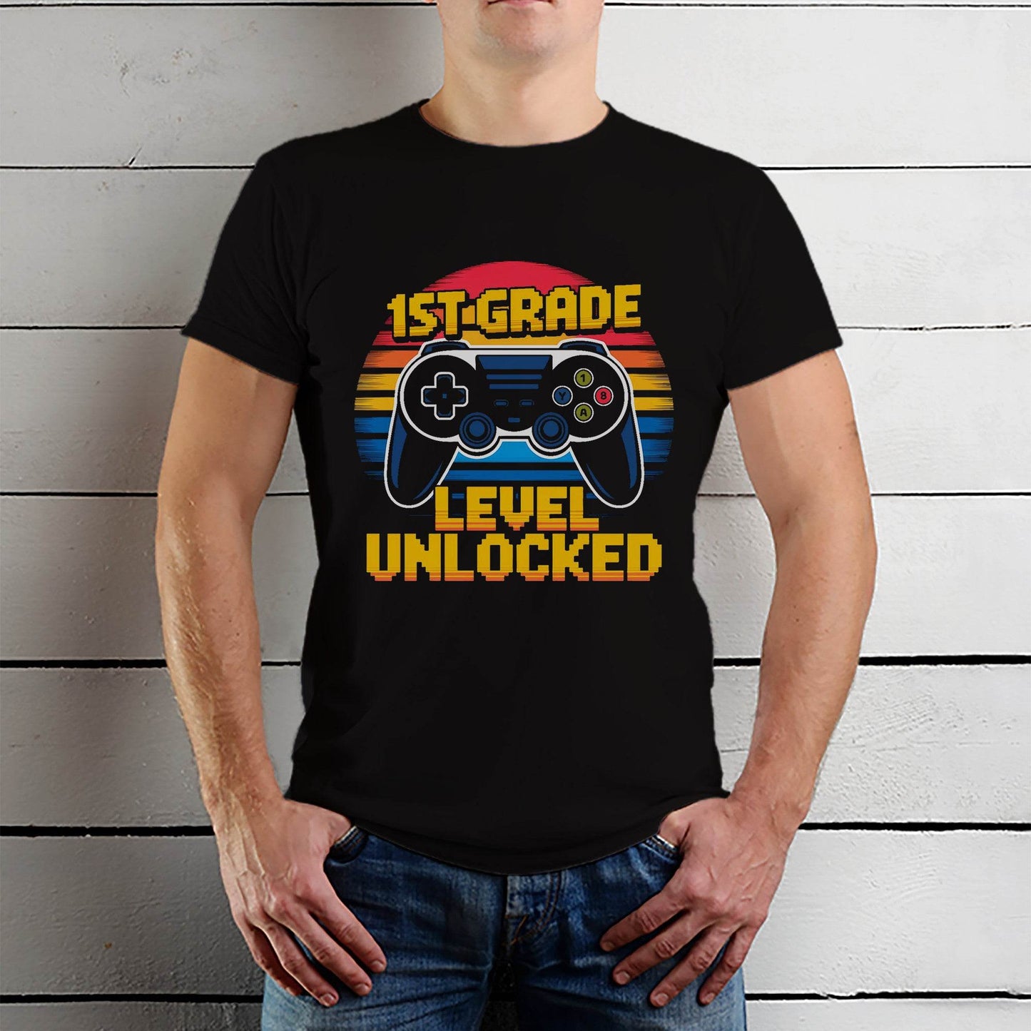 Game 1ST GRADE + LEVEL UNLOCKED - Unisex Round Neck Regular Fit 100% Combed Cotton Half Sleeve T-Shirt - Mojilo Mart