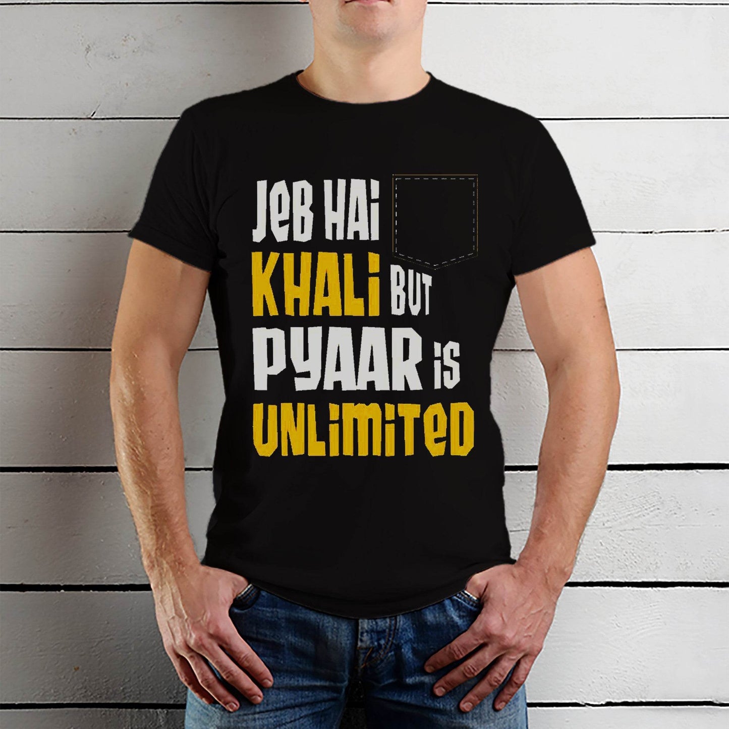 JEB HAI KHALI BUT PYAAR IS UNLIMITED - Unisex Round Neck Regular Fit 100% Combed Cotton Half Sleeve T-Shirt - Mojilo Mart
