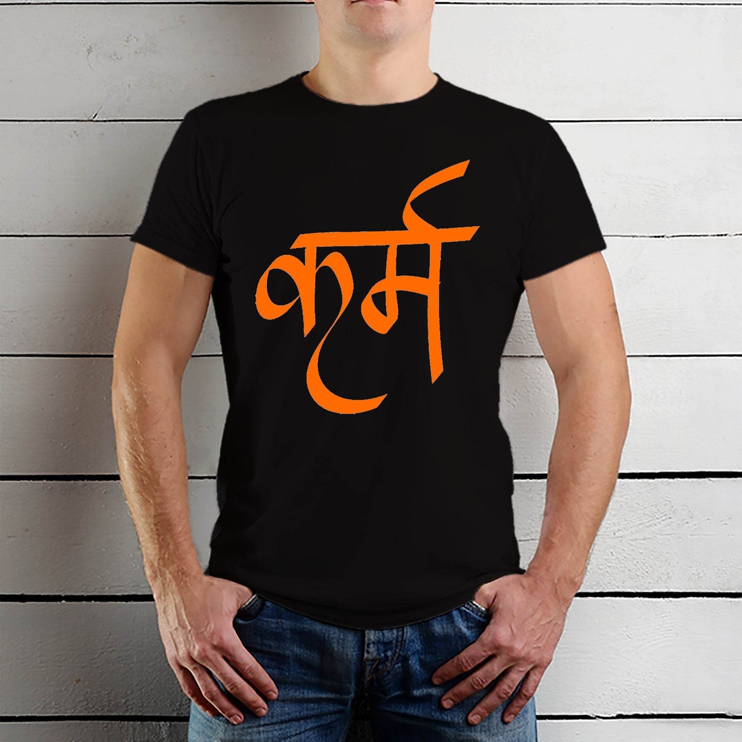 Karma in Sanskrit - Unisex Round Neck Regular Fit 100% Combed Cotton Half Sleeve T-Shirt - Mojilo Mart