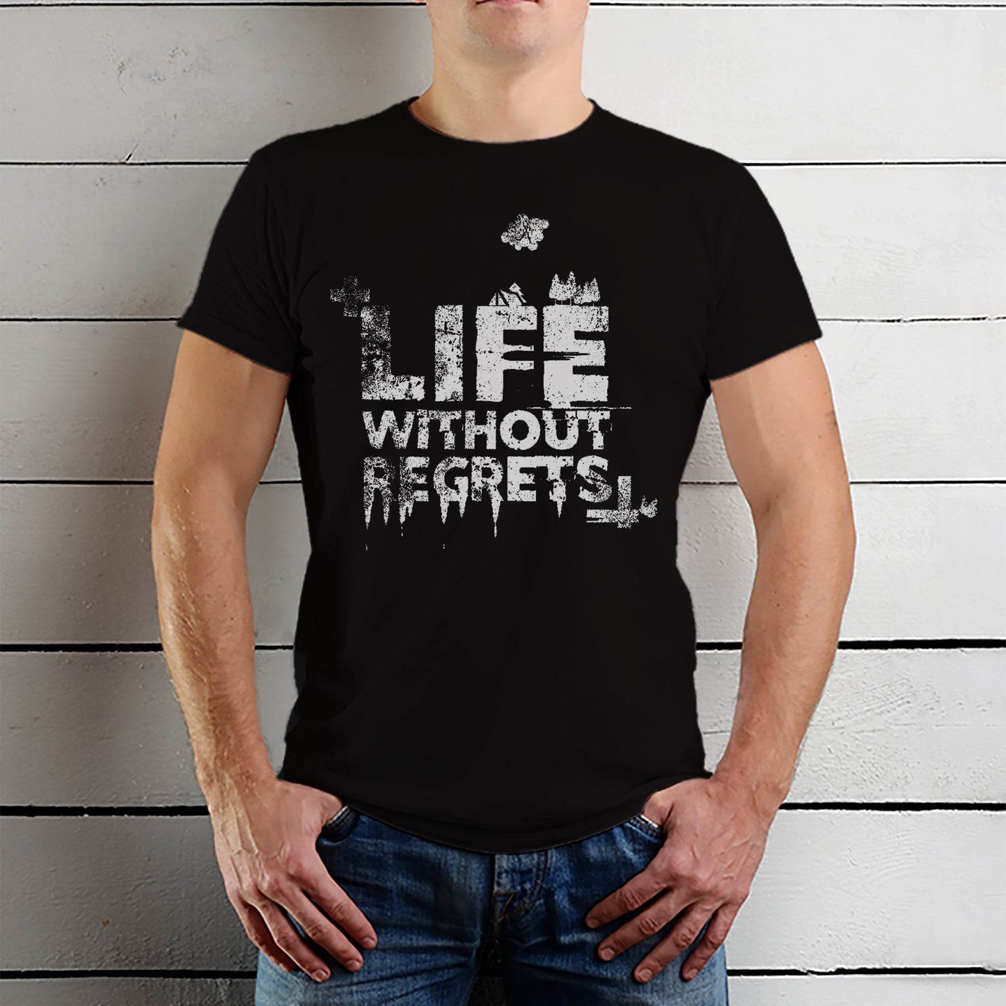 LIFE WITHOUT REGRETS - Unisex Round Neck Regular Fit 100% Combed Cotton Half Sleeve T-Shirt - Mojilo Mart