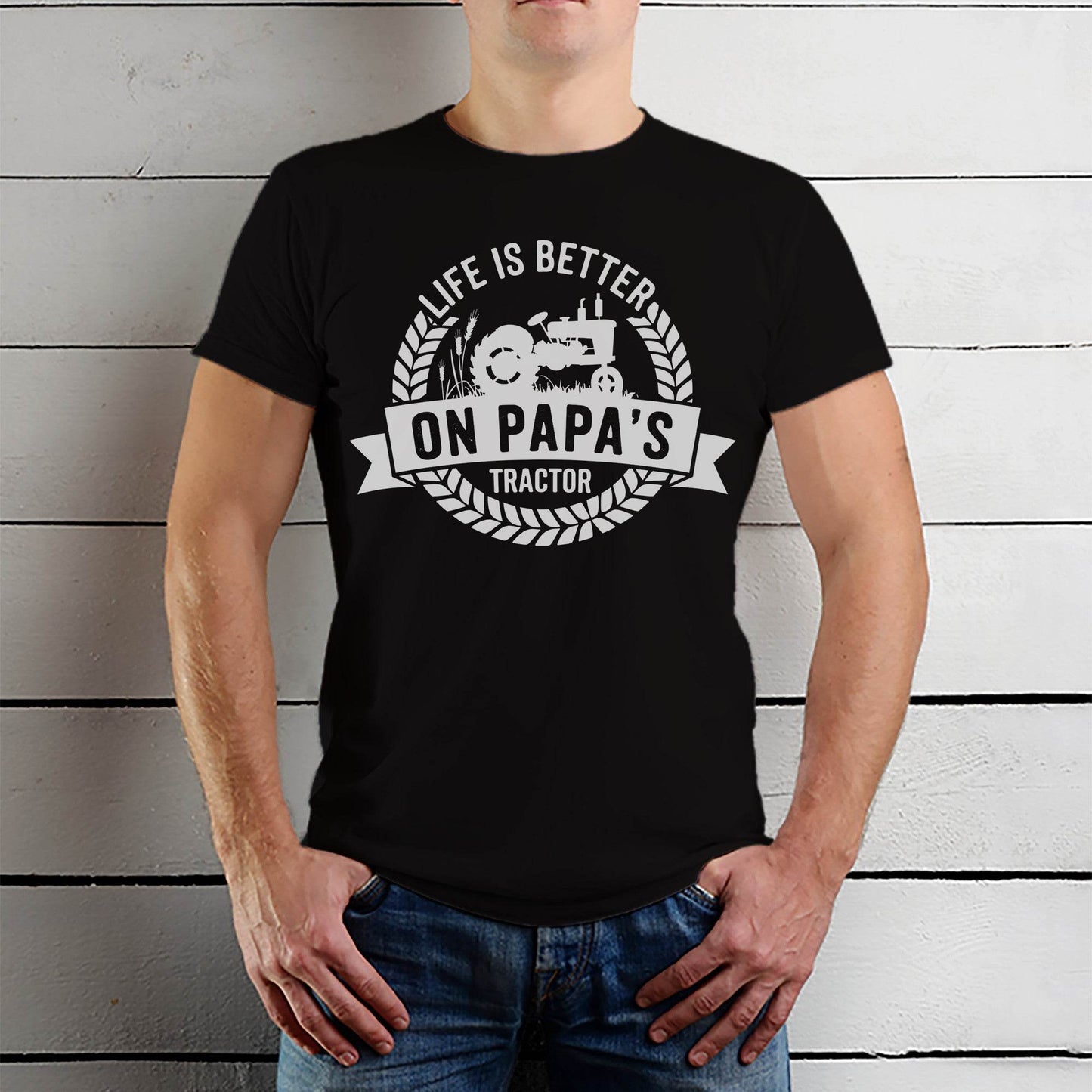 LIfe Is Better On Papa's Tractor - Unisex Round Neck Regular Fit 100% Combed Cotton Half Sleeve T-Shirt - Mojilo Mart