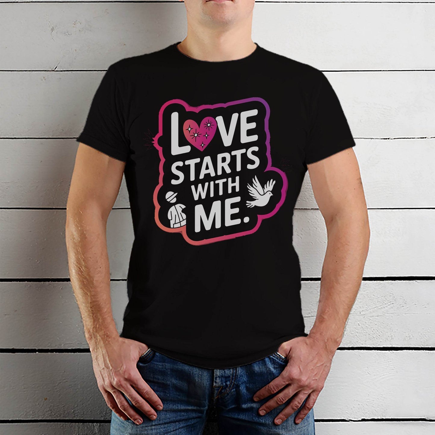 LOVE'S STARTS WITH ΜΕ - Unisex Round Neck Regular Fit 100% Combed Cotton Half Sleeve T-Shirt - Mojilo Mart