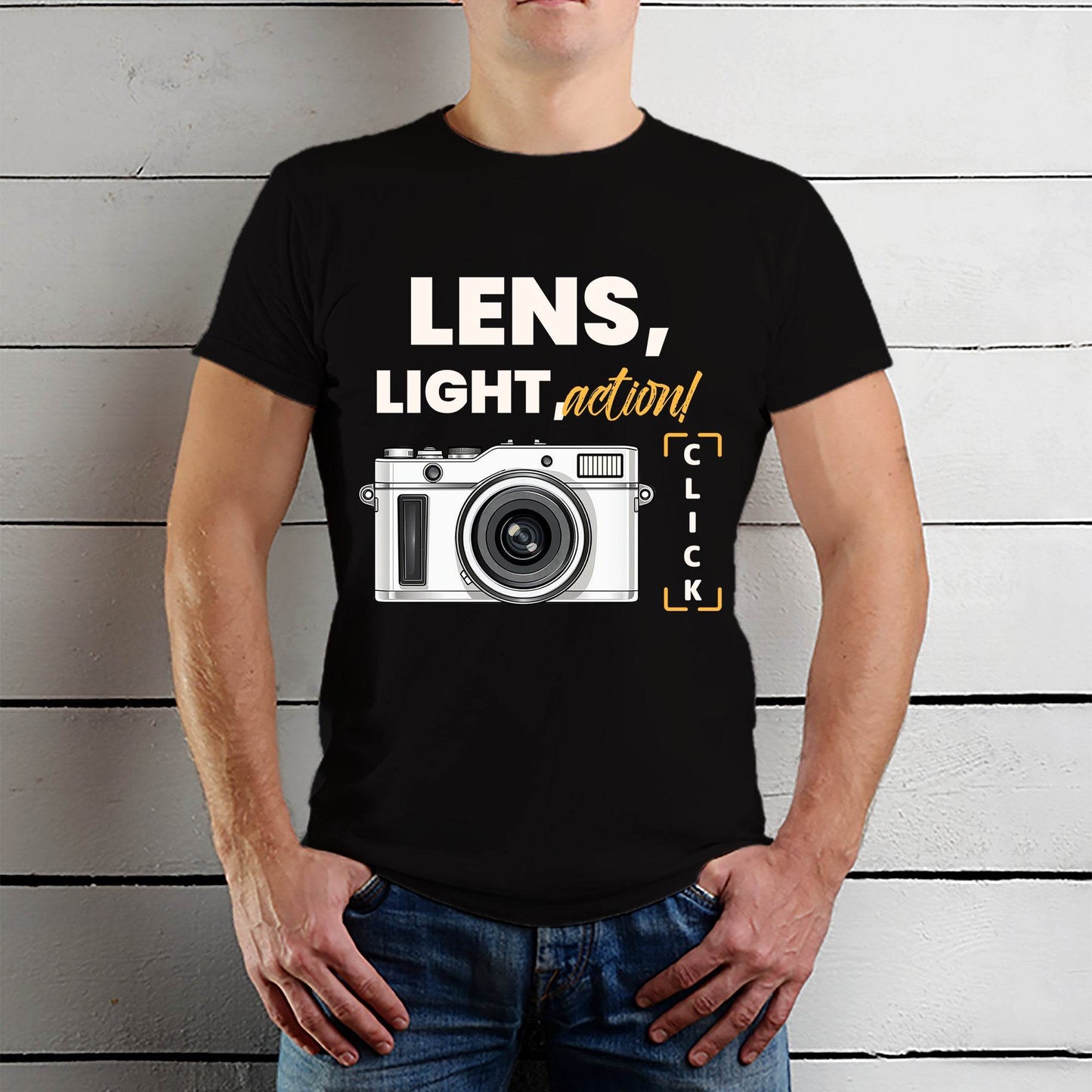 Lens Light Action - Unisex Round Neck Regular Fit 100% Combed Cotton Half Sleeve T-Shirt - Mojilo Mart
