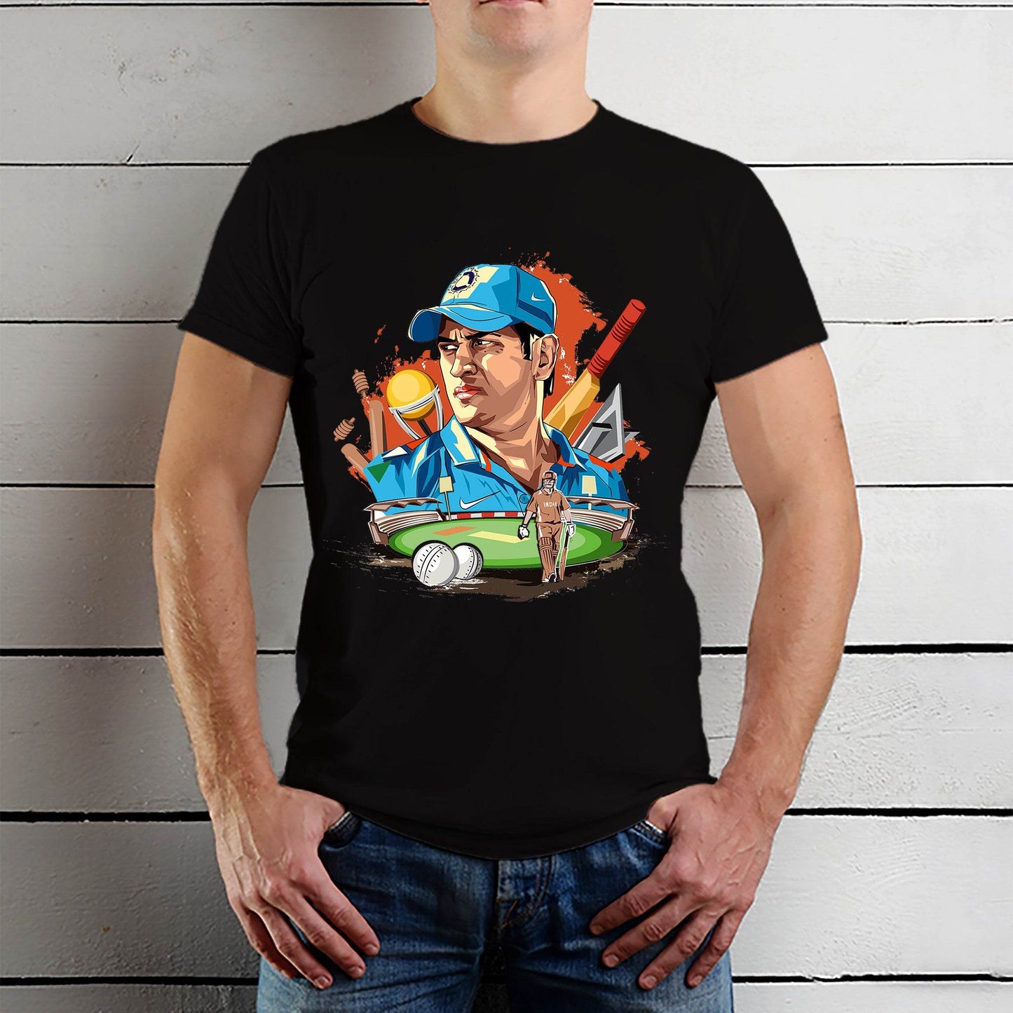 M.S Dhoni Vector Desing - Unisex Round Neck Regular Fit 100% Combed Cotton Half Sleeve T-Shirt - Mojilo Mart