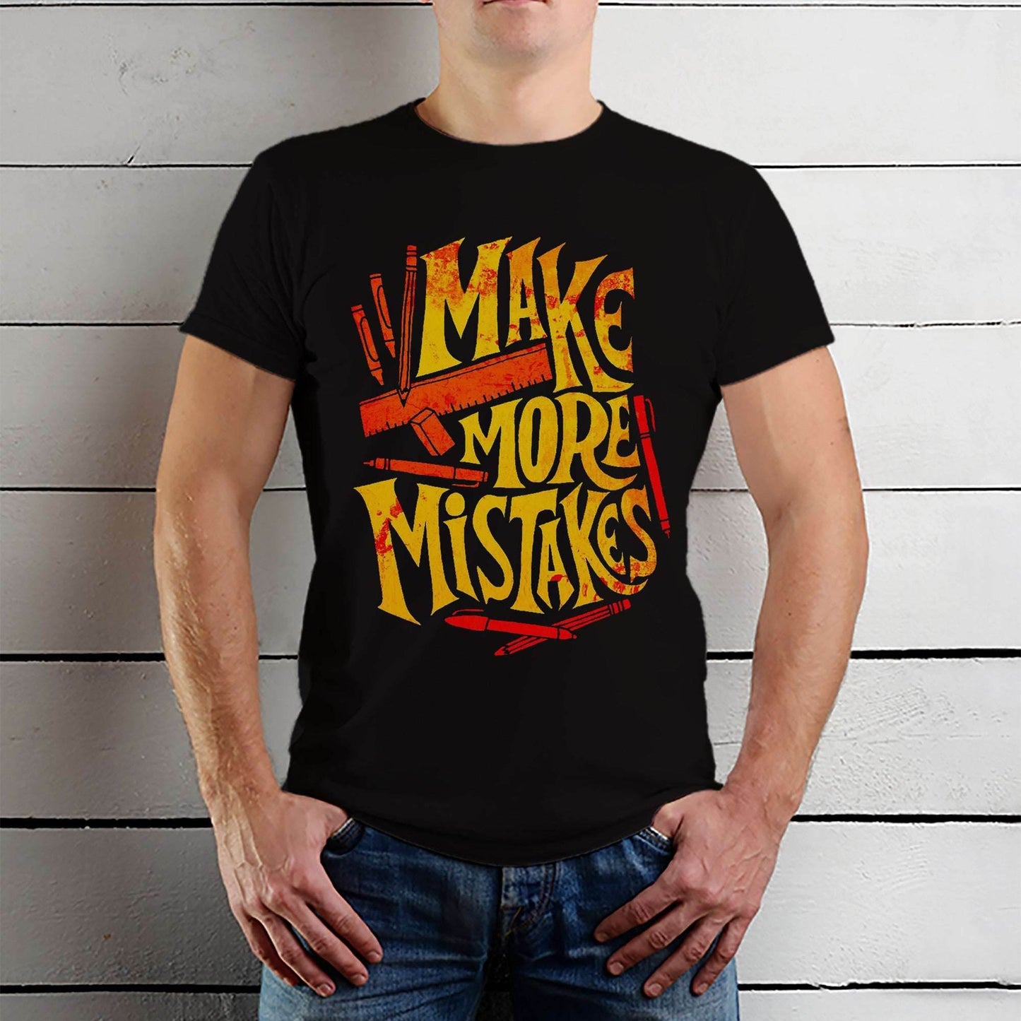 MAKE MORE MISTAKES - Unisex Round Neck Regular Fit 100% Combed Cotton Half Sleeve T-Shirt - Mojilo Mart