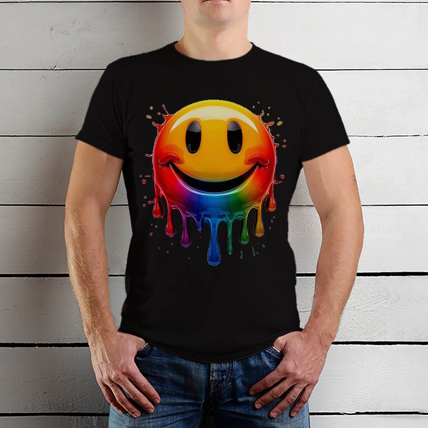 Melting Smiley - Unisex Round Neck Regular Fit 100% Combed Cotton Half Sleeve T-Shirt - Mojilo Mart