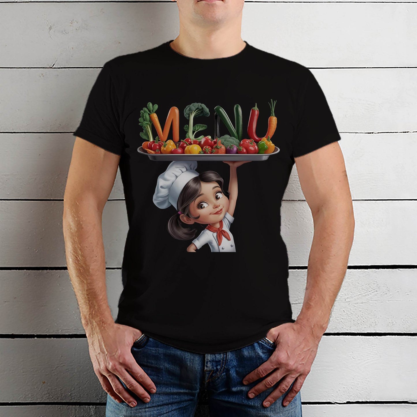 Menu Cute Cook Character - Unisex Round Neck Regular Fit 100% Combed Cotton Half Sleeve T-Shirt - Mojilo Mart