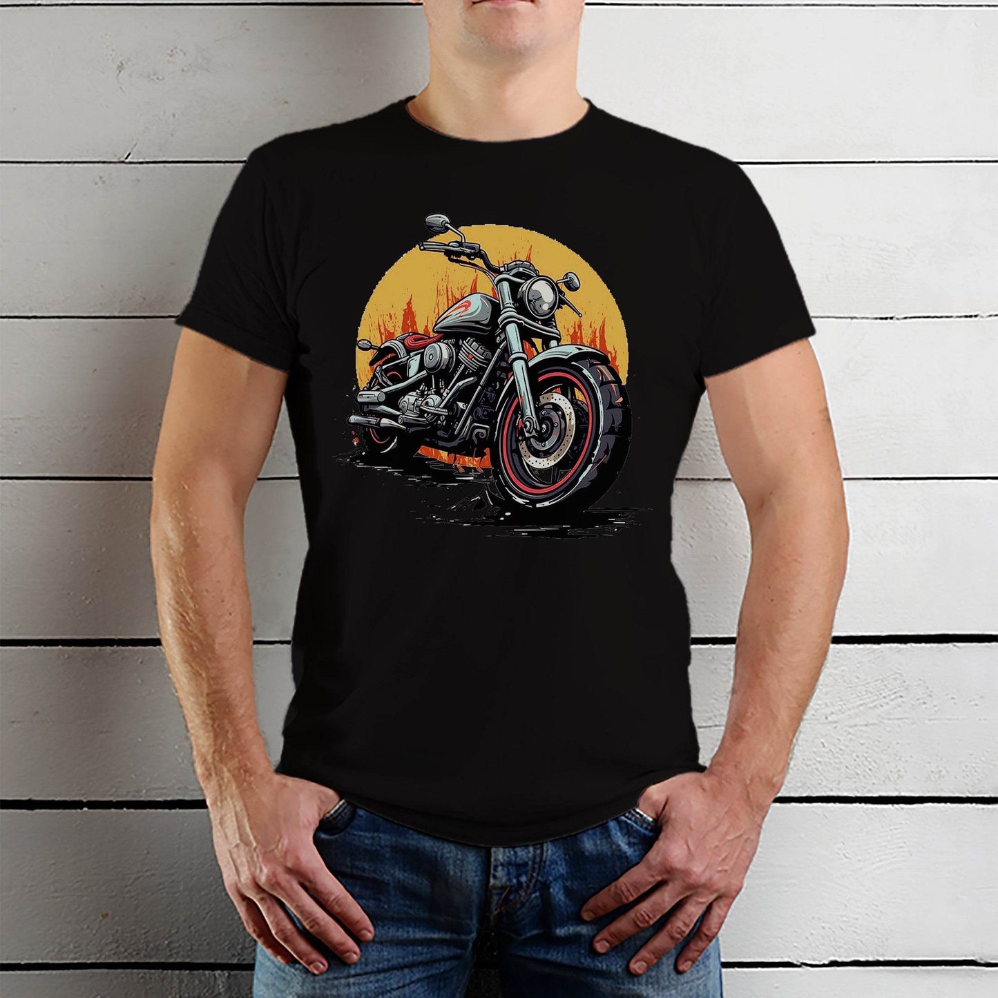 Motorcycle with a sunset - Unisex Round Neck Regular Fit 100% Combed Cotton Half Sleeve T-Shirt - Mojilo Mart