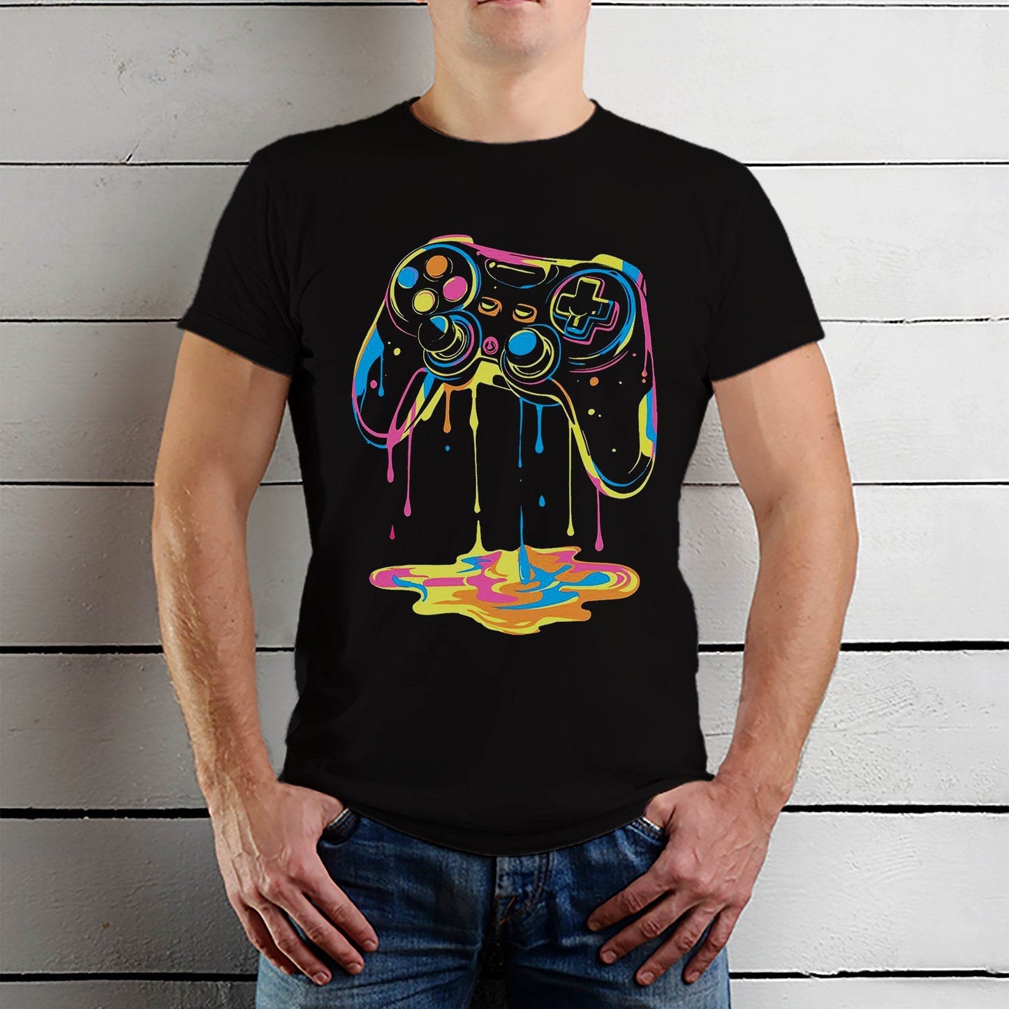 Neon Graffiti Gaming Controller - Unisex Round Neck Regular Fit 100% Combed Cotton Half Sleeve T-Shirt - Mojilo Mart