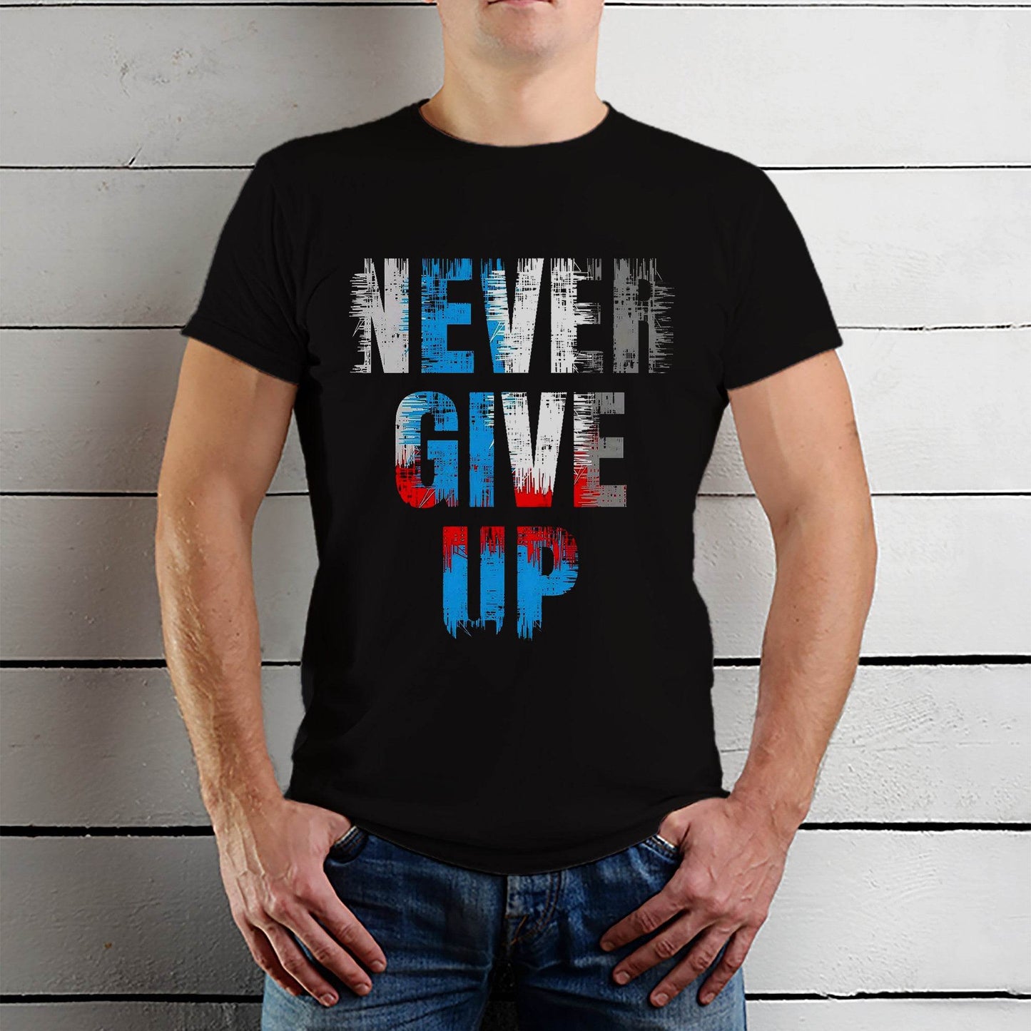 Never Give Up Print Design- Unisex Round Neck Regular Fit 100% Combed Cotton Half Sleeve T-Shirt - Mojilo Mart