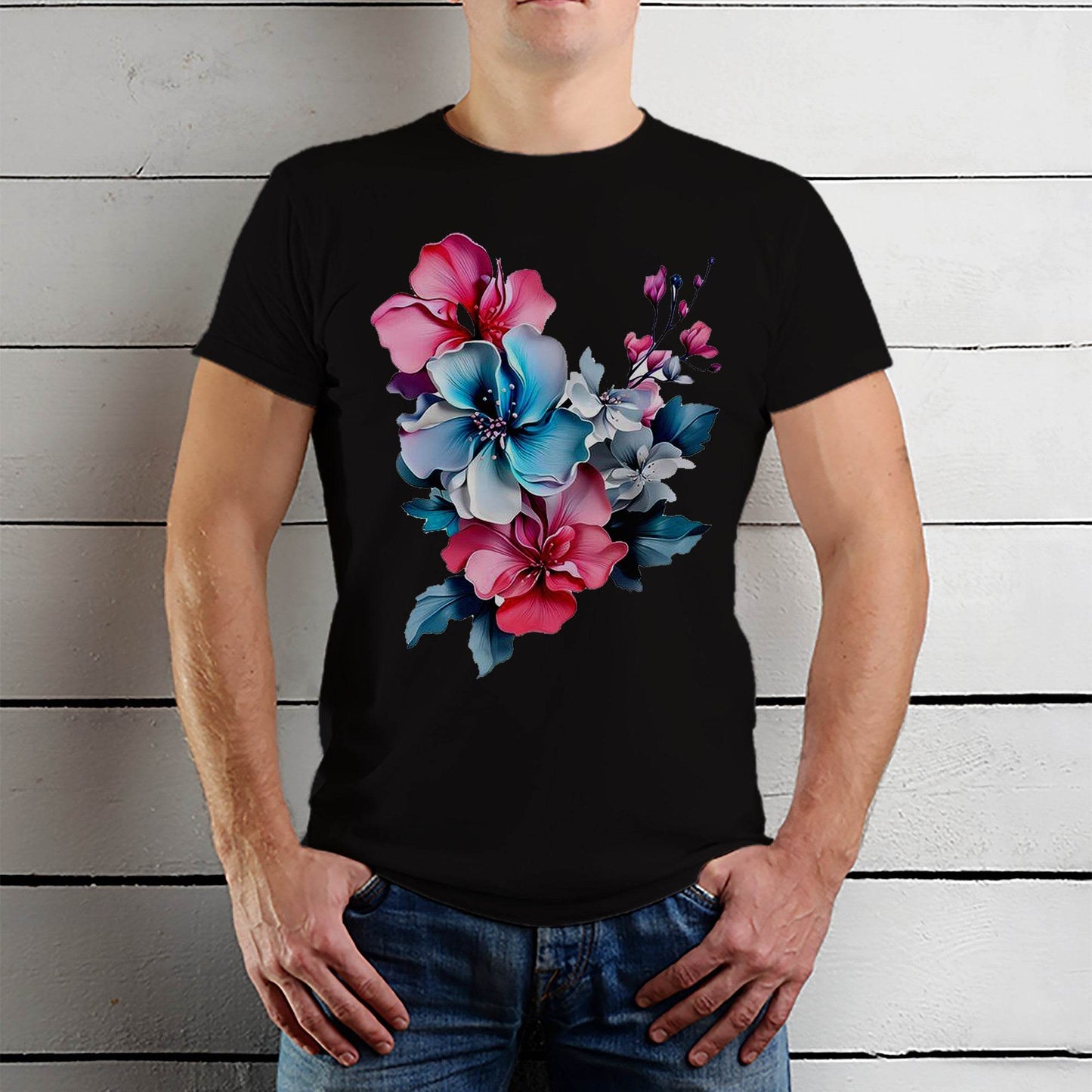 Pink Fantasy Flowers - Unisex Round Neck Regular Fit 100% Combed Cotton Half Sleeve T-Shirt - Mojilo Mart