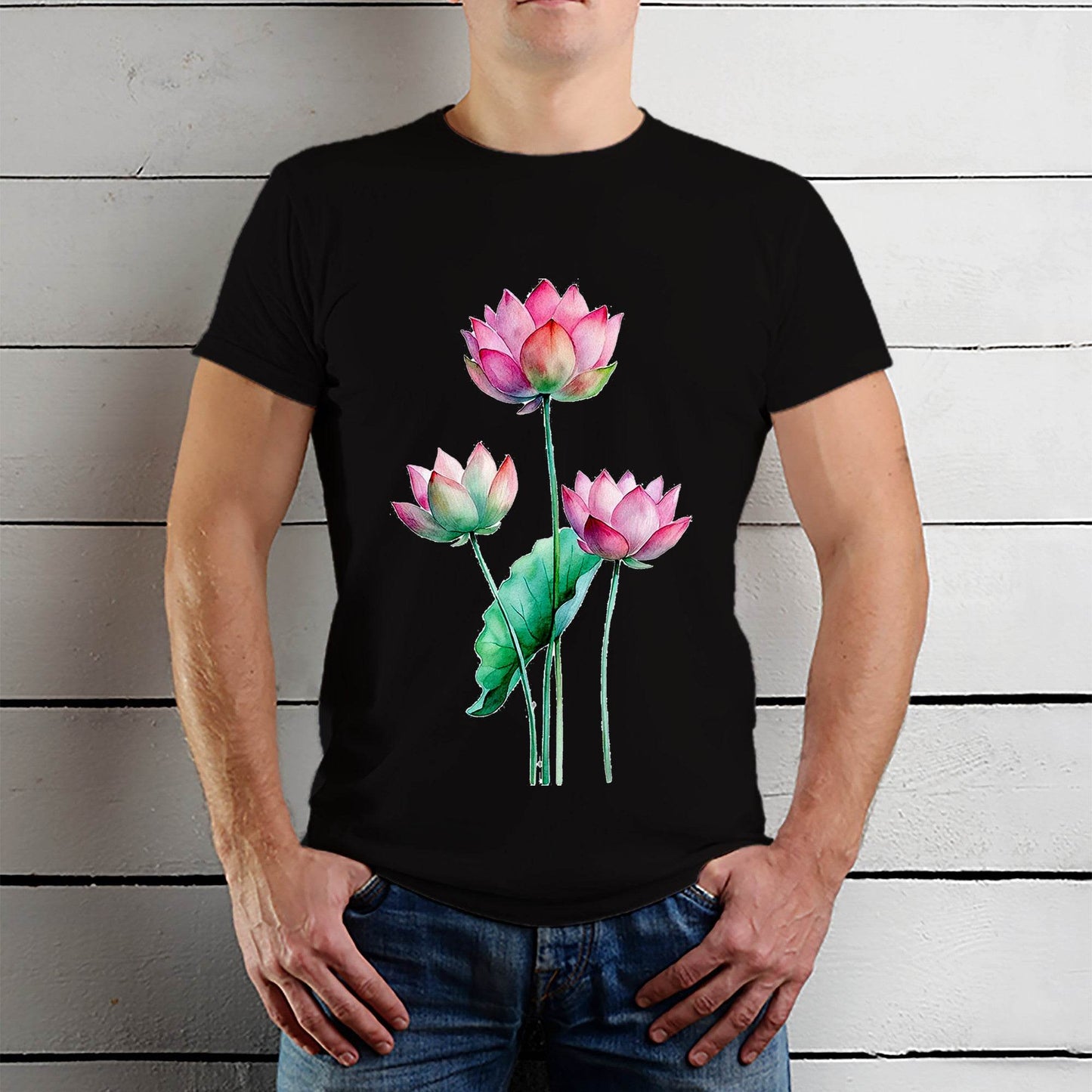 Pink Lotus Flower - Unisex Round Neck Regular Fit 100% Combed Cotton Half Sleeve T-Shirt - Mojilo Mart