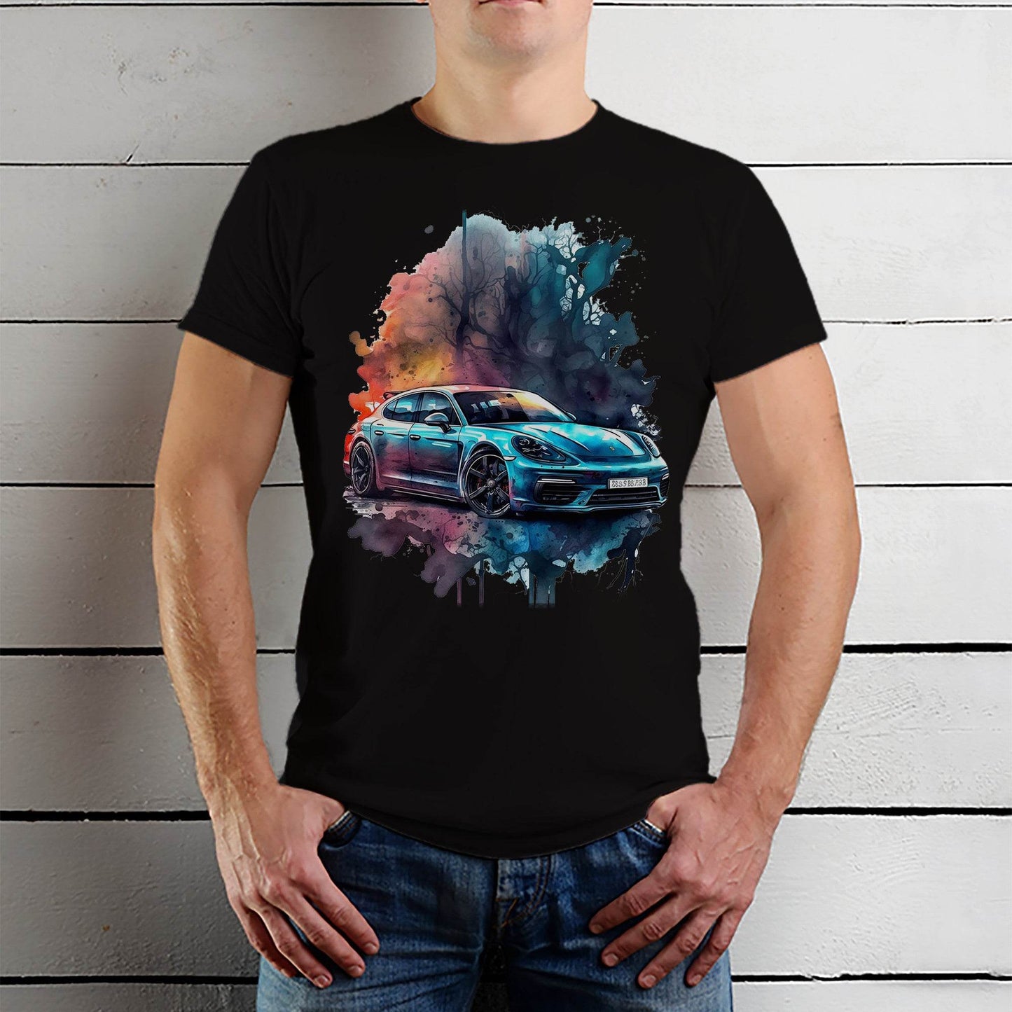 Porsche Panamera edition in a watercolor style - Unisex Round Neck Regular Fit 100% Combed Cotton Half Sleeve T-Shirt - Mojilo Mart