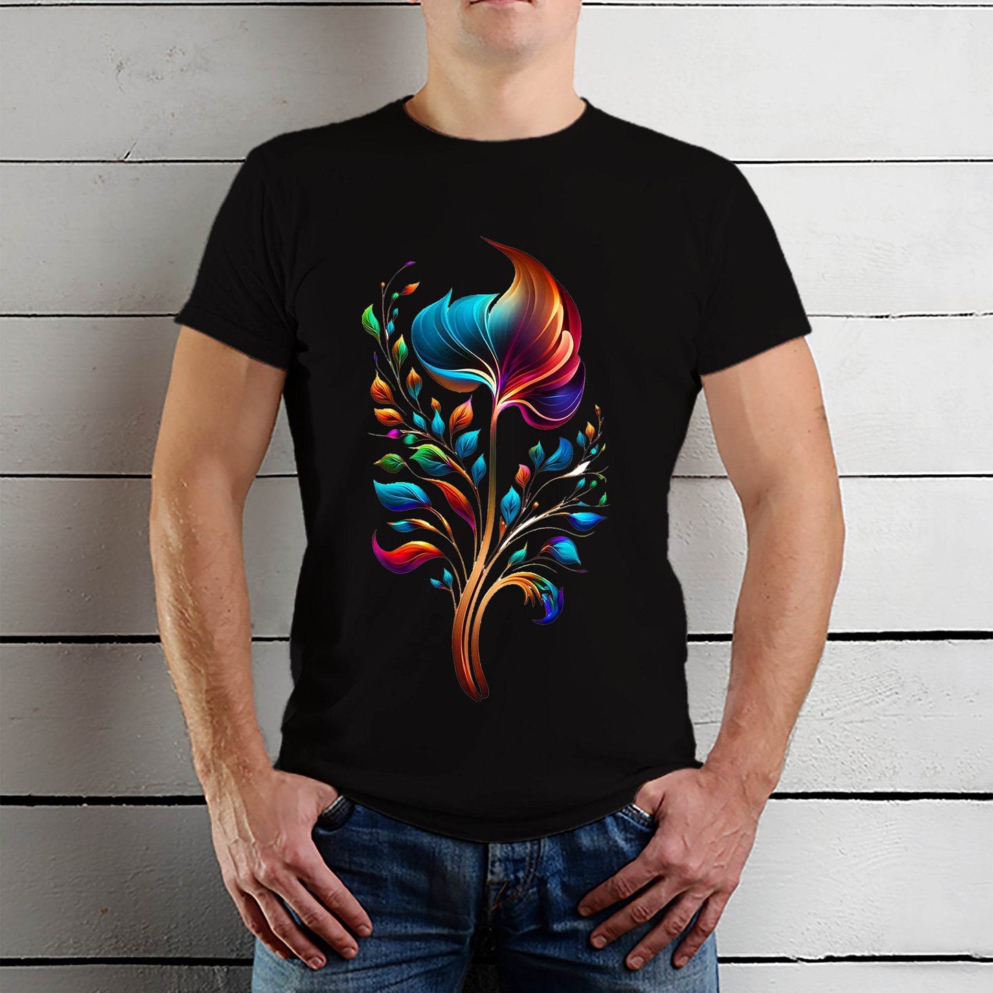 Pretty Flower in Night with Fire - Unisex Round Neck Regular Fit 100% Combed Cotton Half Sleeve T-Shirt - Mojilo Mart