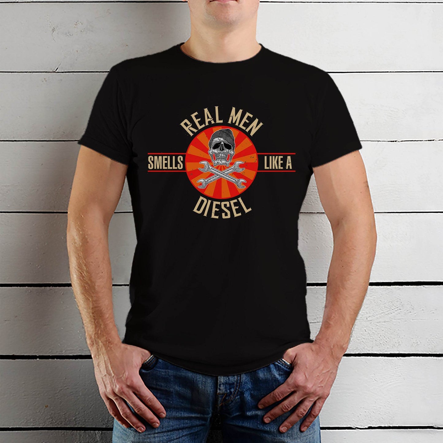 REALMEN SMELLS LIKE A DIESEL - Unisex Round Neck Regular Fit 100% Combed Cotton Half Sleeve T-Shirt - Mojilo Mart