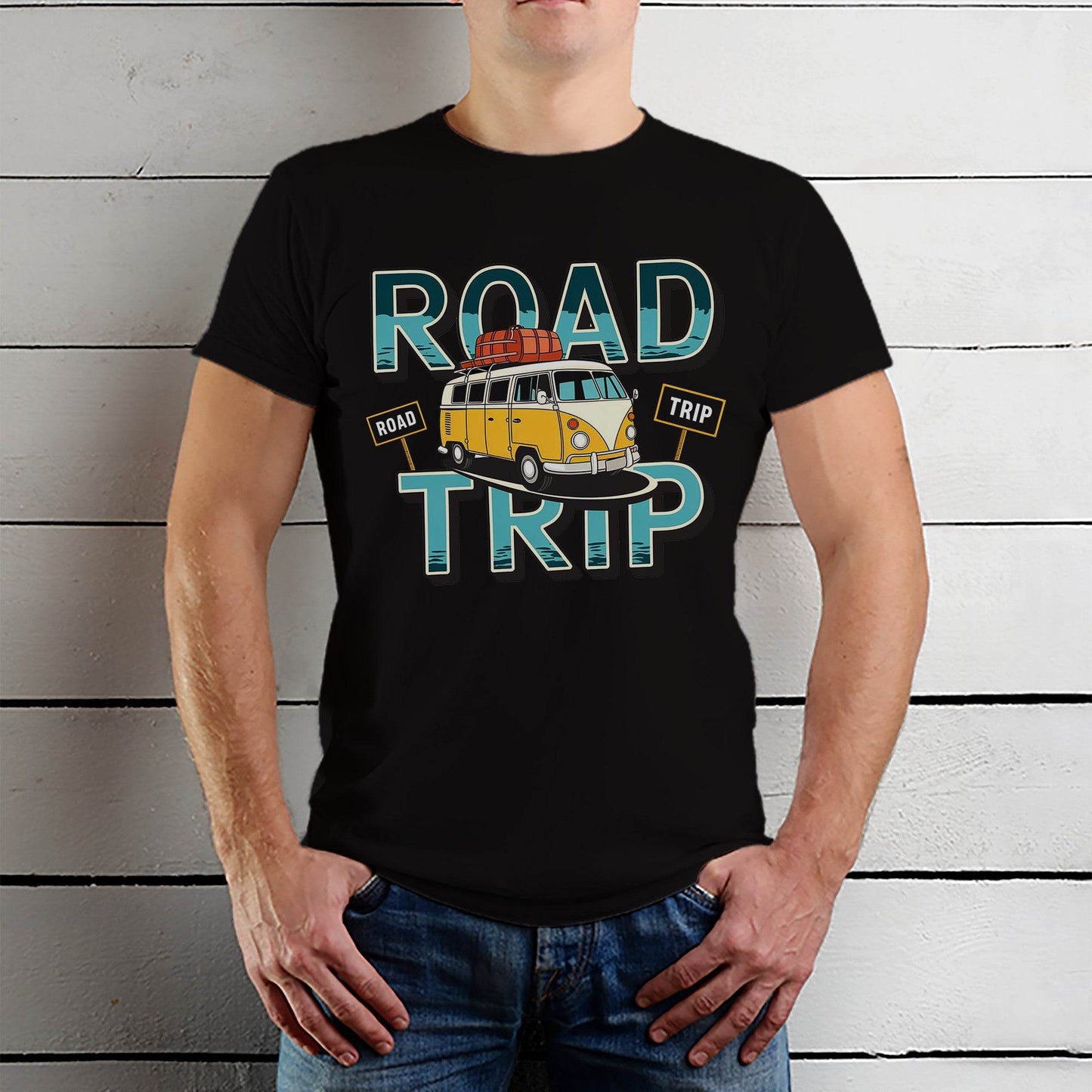ROAD TRIP - Unisex Round Neck Regular Fit 100% Combed Cotton Half Sleeve T-Shirt - Mojilo Mart