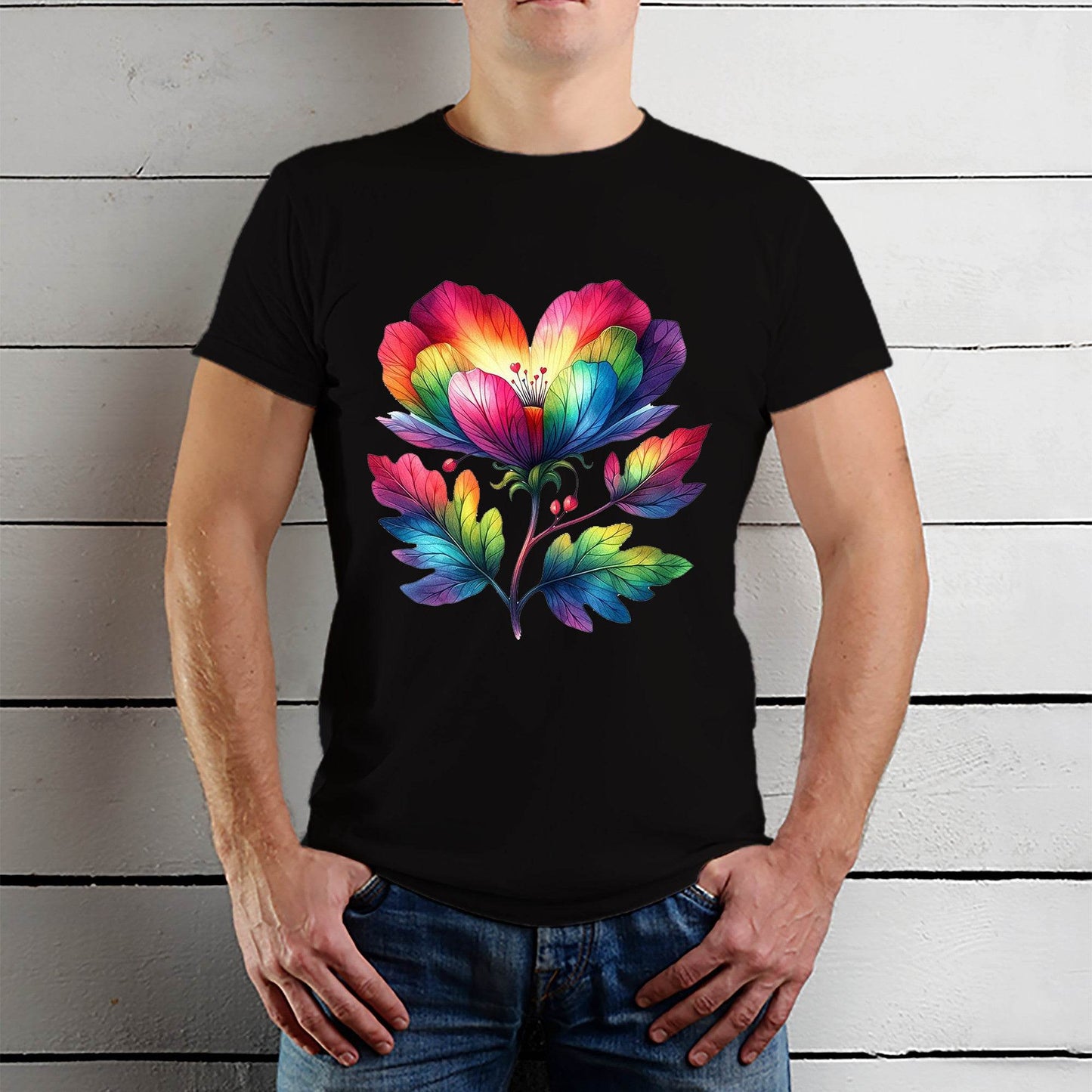Rainbow Flower - Unisex Round Neck Regular Fit 100% Combed Cotton Half Sleeve T-Shirt - Mojilo Mart