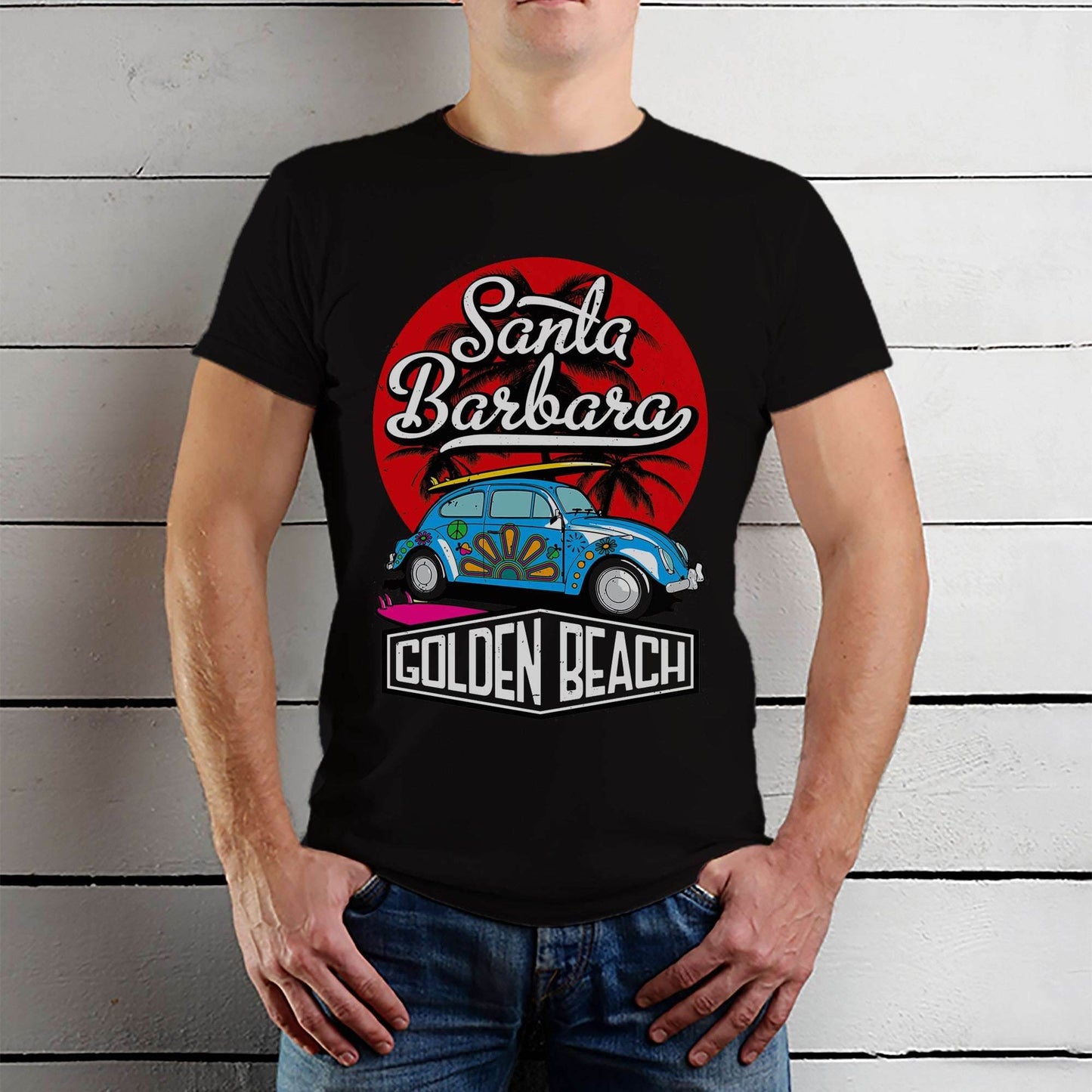 Santa Barbara GOLDEN BEACH - Unisex Round Neck Regular Fit 100% Combed Cotton Half Sleeve T-Shirt - Mojilo Mart