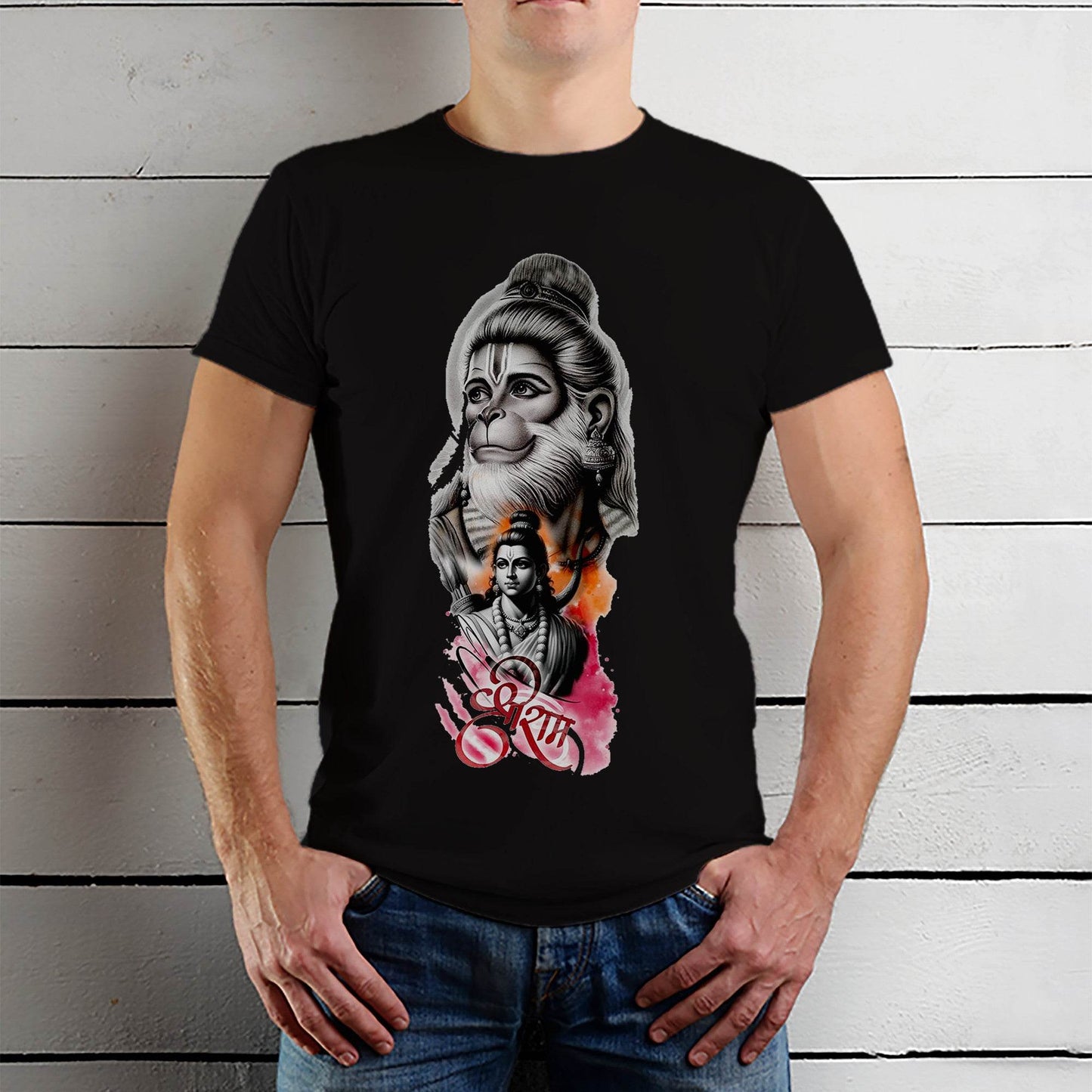 Shree Ram Hanuman Ji - Unisex Round Neck Regular Fit 100% Combed Cotton Half Sleeve T-Shirt - Mojilo Mart
