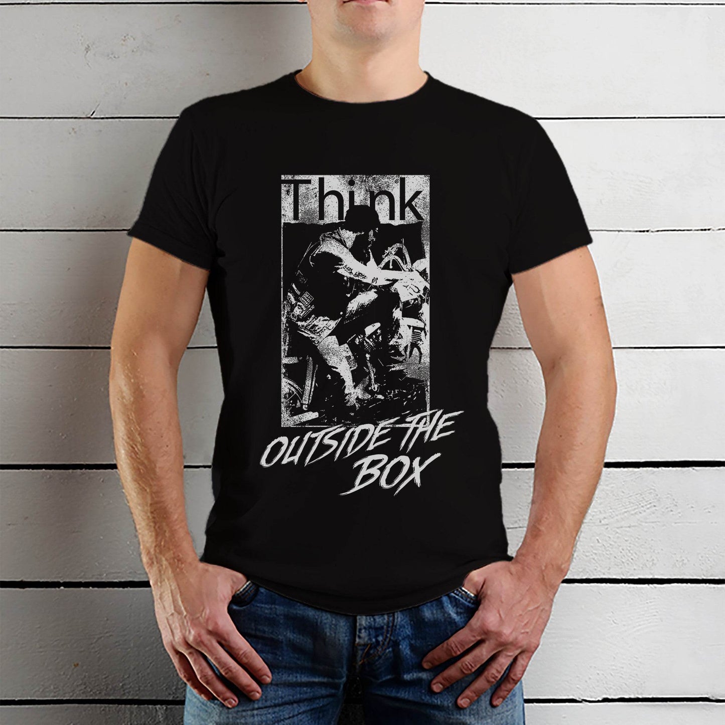 Think OUTSIDE THE BOX - Unisex Round Neck Regular Fit 100% Combed Cotton Half Sleeve T-Shirt - Mojilo Mart