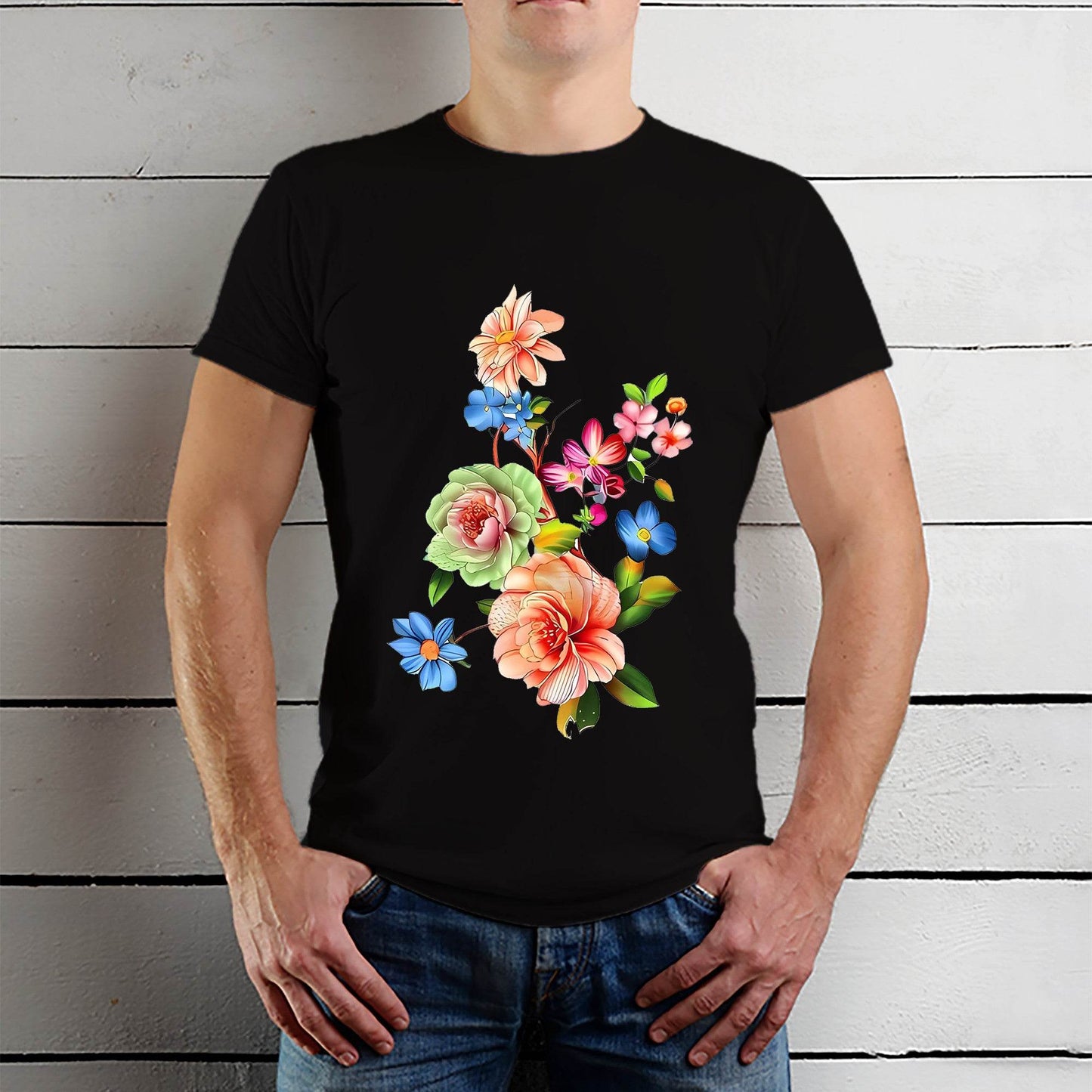 Vibrant Garden Flower - Unisex Round Neck Regular Fit 100% Combed Cotton Half Sleeve T-Shirt - Mojilo Mart